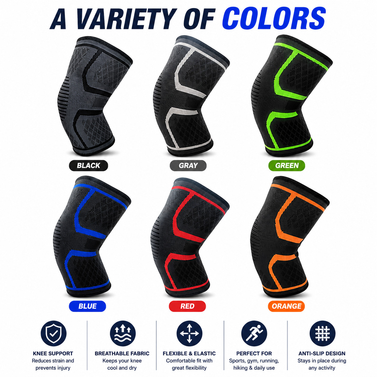 2PCS Knee Compression Sleeves Knee Support Sport Gym Running Fitness Elastic Set