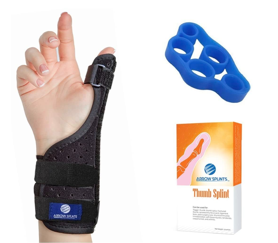 Arrow Splints Thumb Brace Fits Right & Left Hand Thumb Splint + Thumb Exerciser