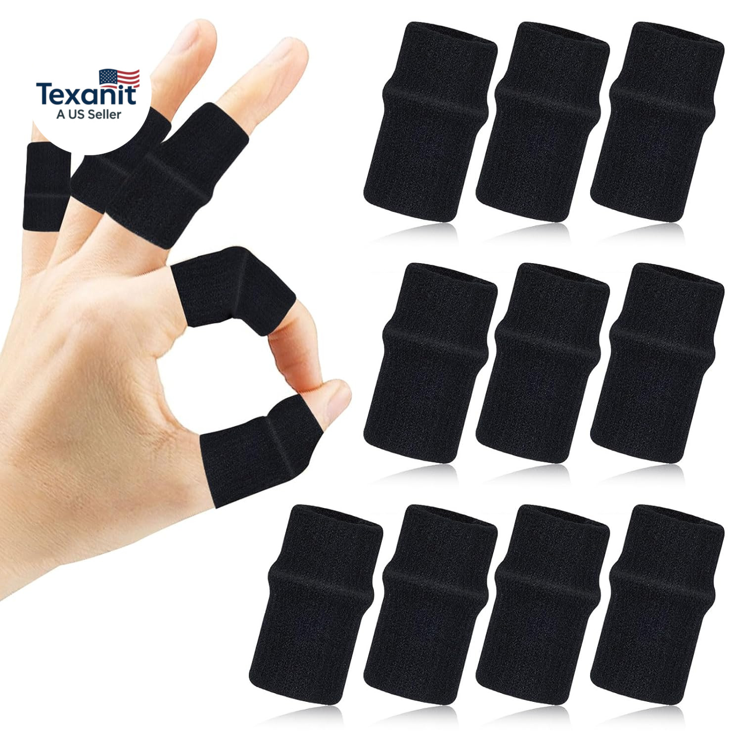 10 Pcs Black Finger Sleeves, Breathable Finger Brace, Compression Support for Ar