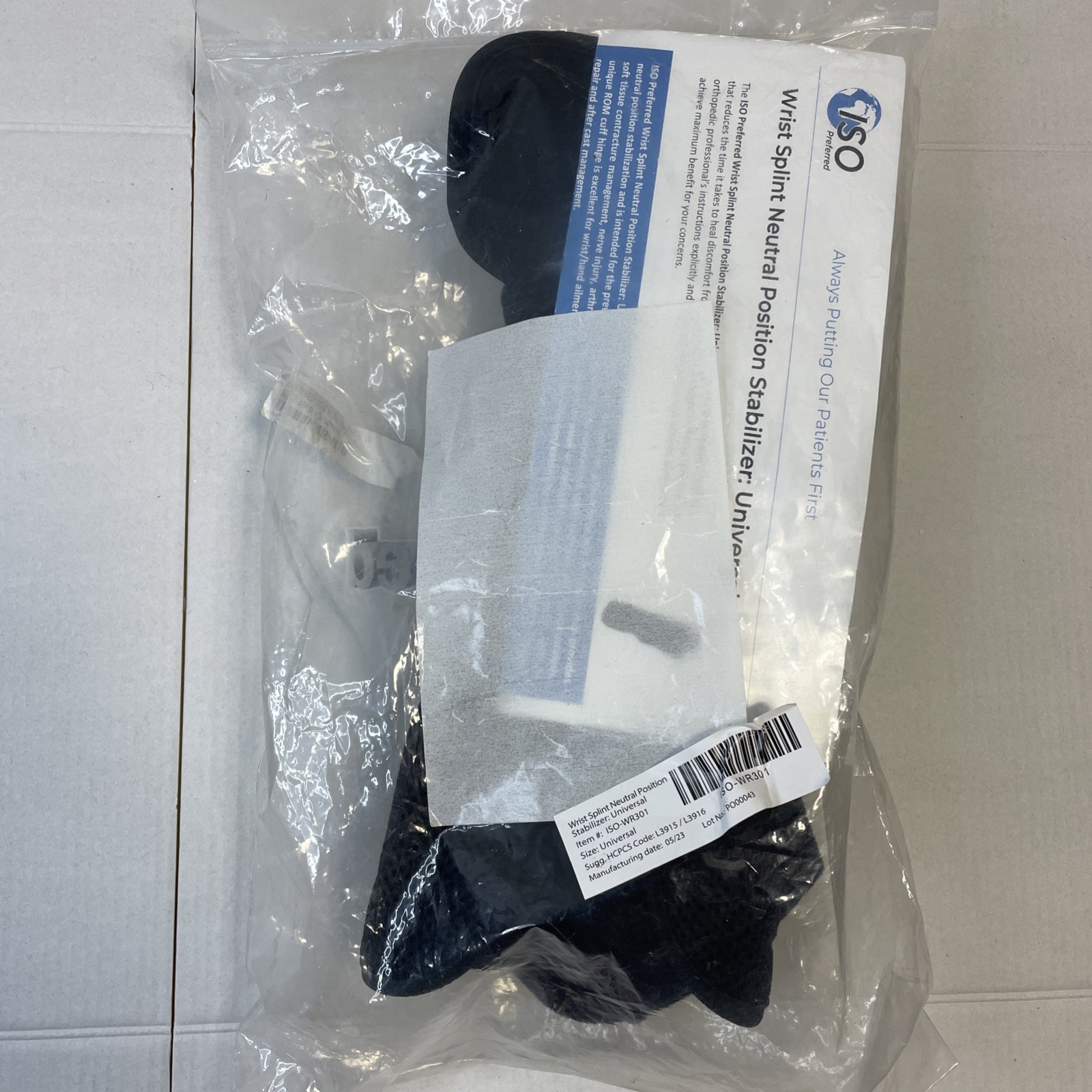 ISO-WR301 Preferred Wrist Splint Neutral Position Stabilizer Brace New In Bag