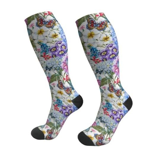 Compression Socks Women And Men For Nurses One Size Watercolor Floral Pattern