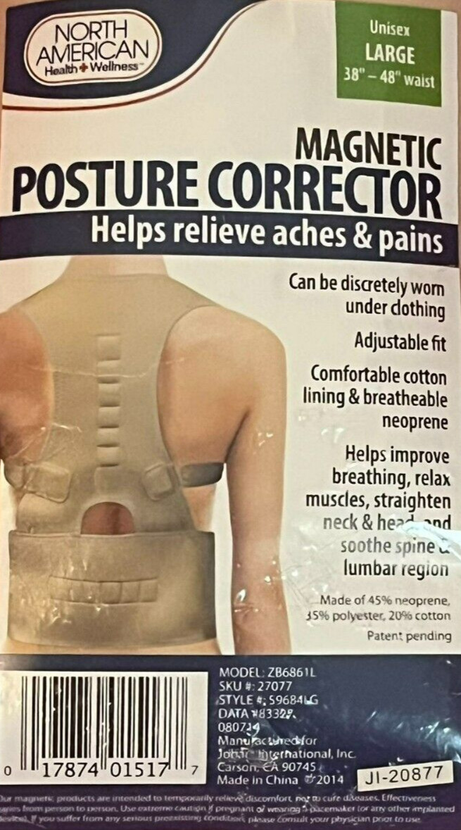 North American Magnetic Posture Corrector Unisex Large 38”-48” Waist NEW!