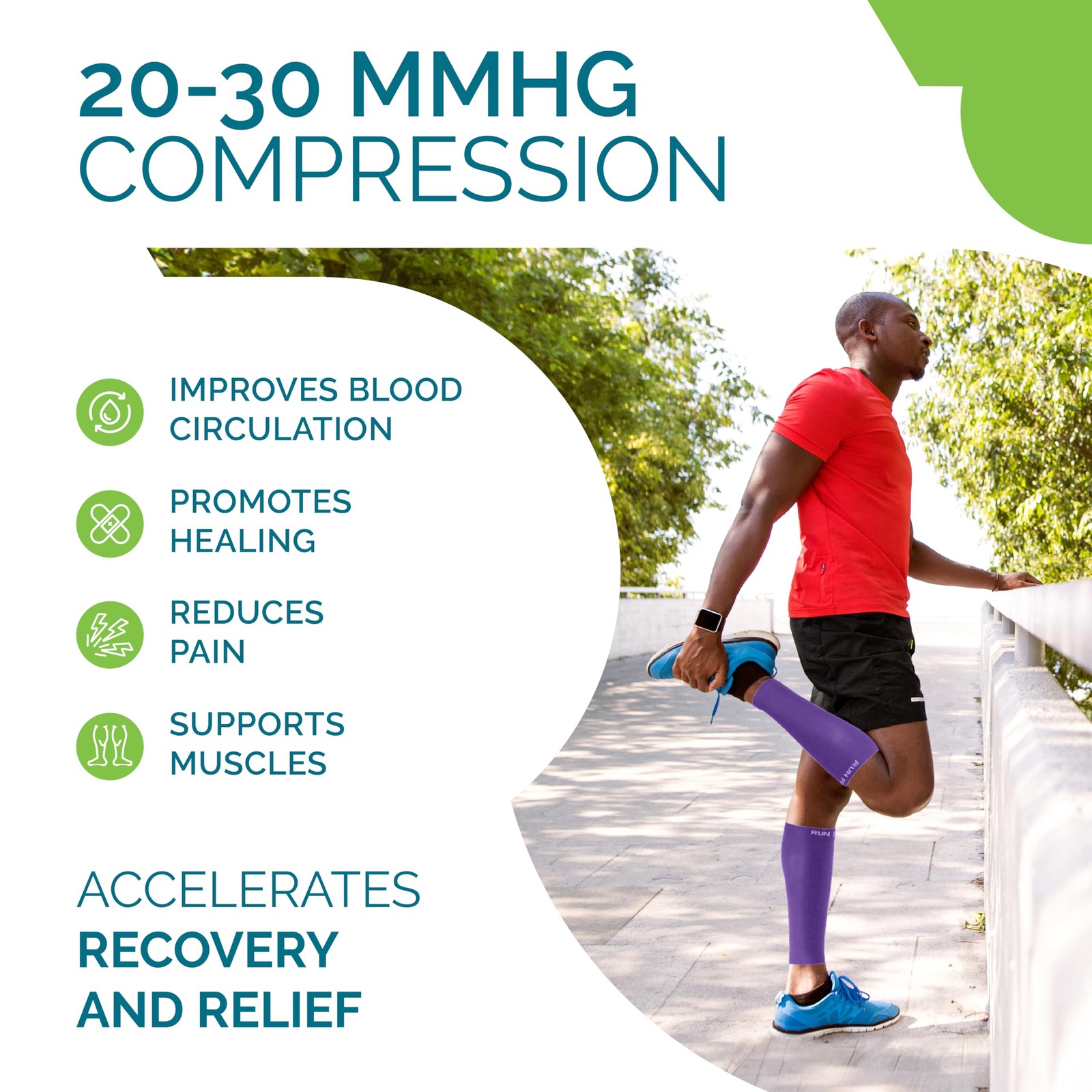 Run Forever Calf Compression Sleeve for Men & Women, 20-30mmHg Large, Purple