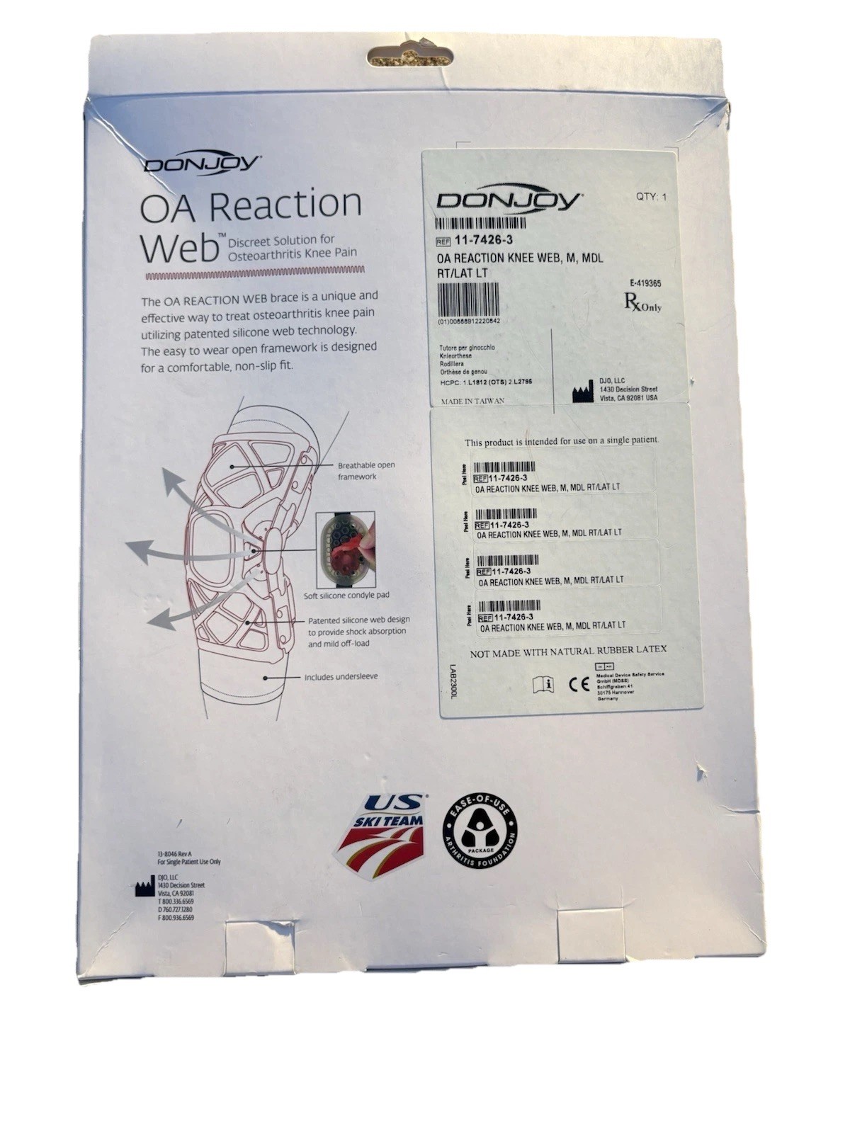 DonJoy Reaction Webtech Knee Support Brace Size Medium Medial Right/Lateral Left