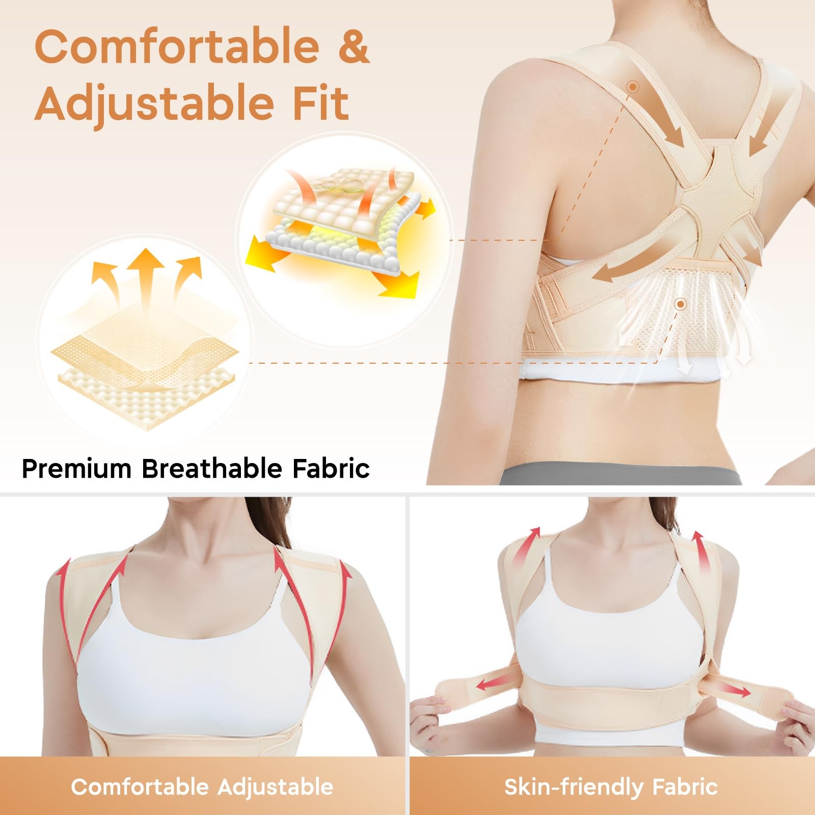 BLACKYEW Back Brace Posture Corrector for Women and Men, Adjustable L, Beige