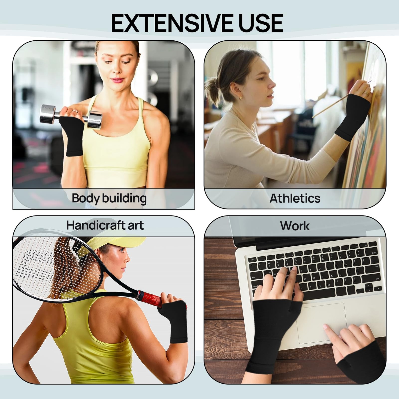 1 Pair Copper Compression Wrist Brace Carpal Tunnel Night Support Sleeve Black