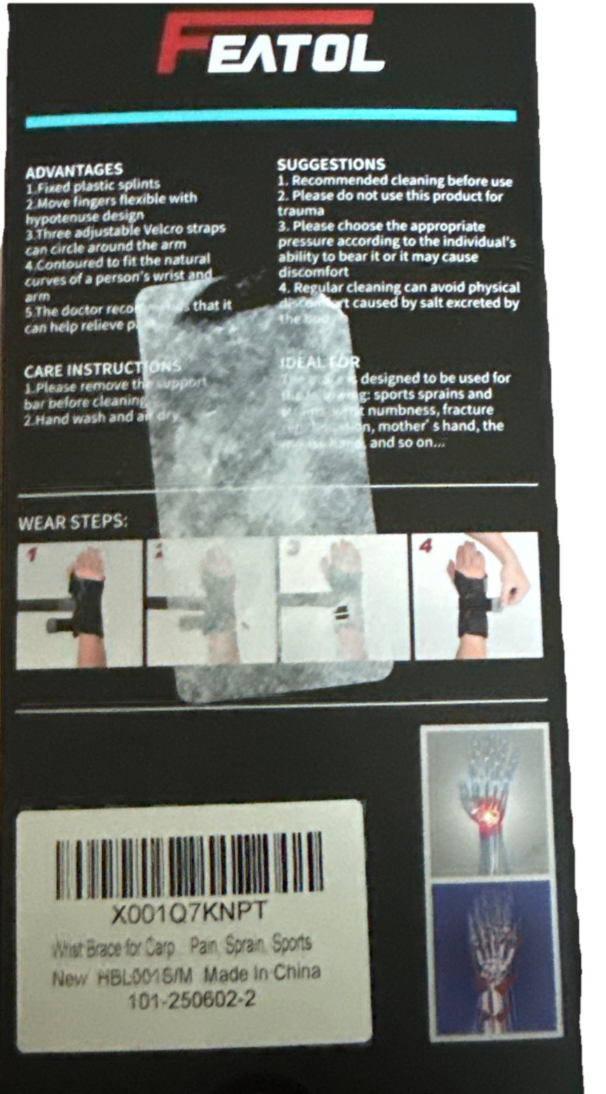 FEATOL Wrist Brace Hand Brace Left Hand Small/Medium Carpal Tunnel Wrist NIB
