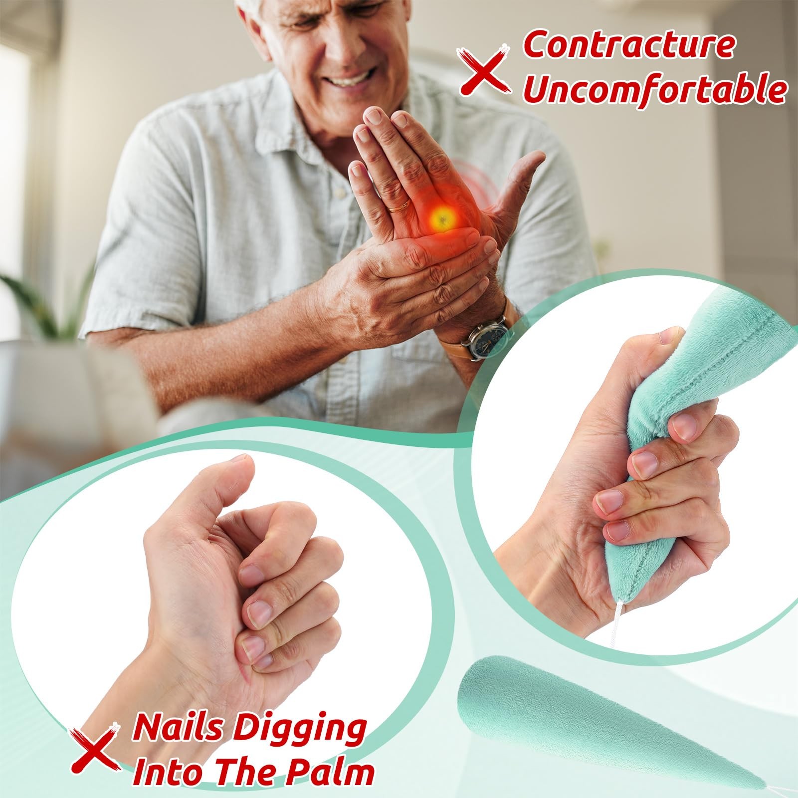 2 PCS Palm Protector Hand Carrot Finger Contracture Cushion Light Green