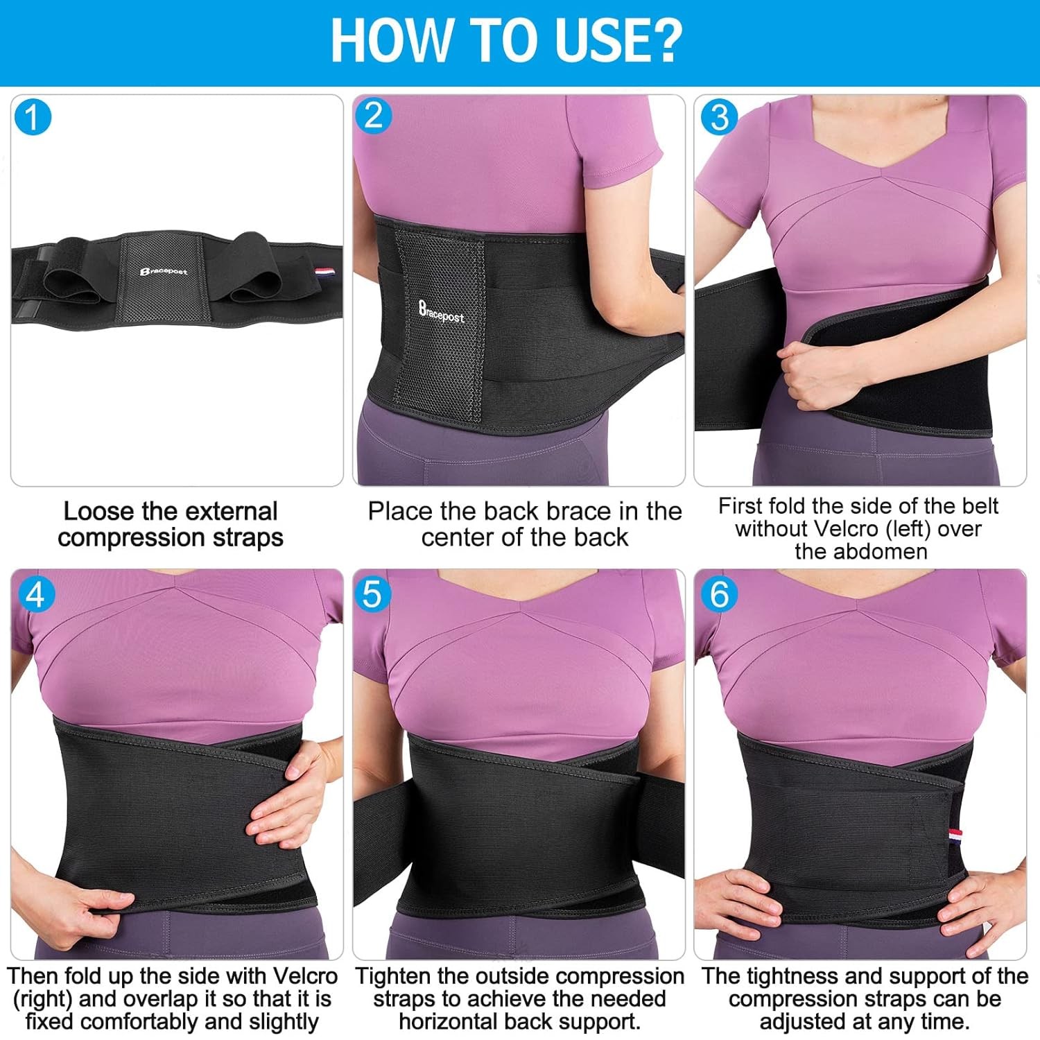 BRACEPOST Medium-Duty Lower Back Brace for Men & Women Small (26″-35″ Waist) NEW
