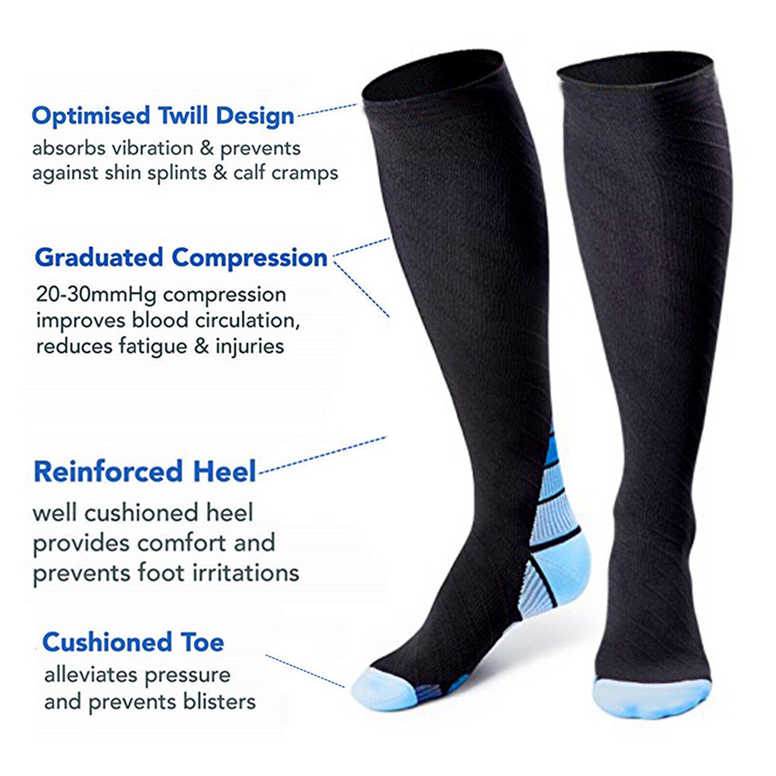 5 Pairs Knee High Compression Socks for Men & Women Running Athletic Pain Relief
