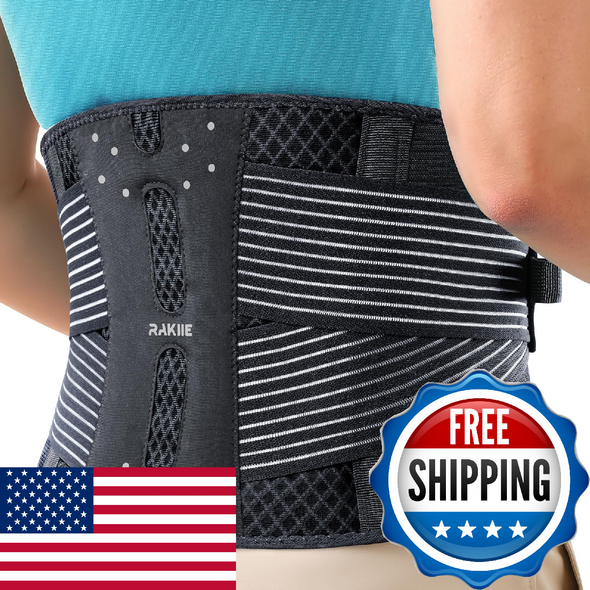 Rakiie Slim Back Brace for Lower Back Pain Relief, Lightweight & Breathable Back