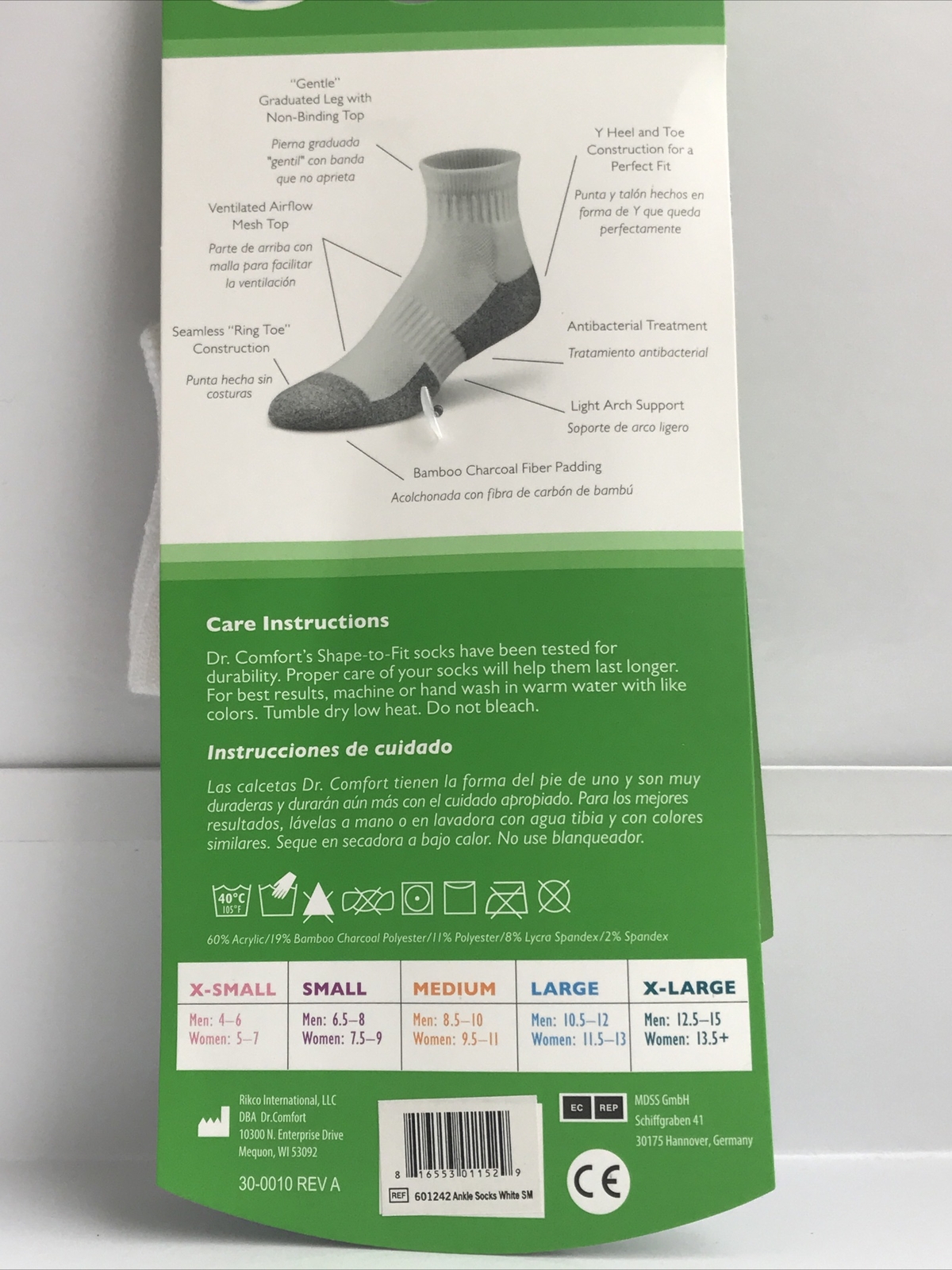 Dr Comfort Quarter Length Socks Diabetes Arthritis Edema Pair” SZ Small