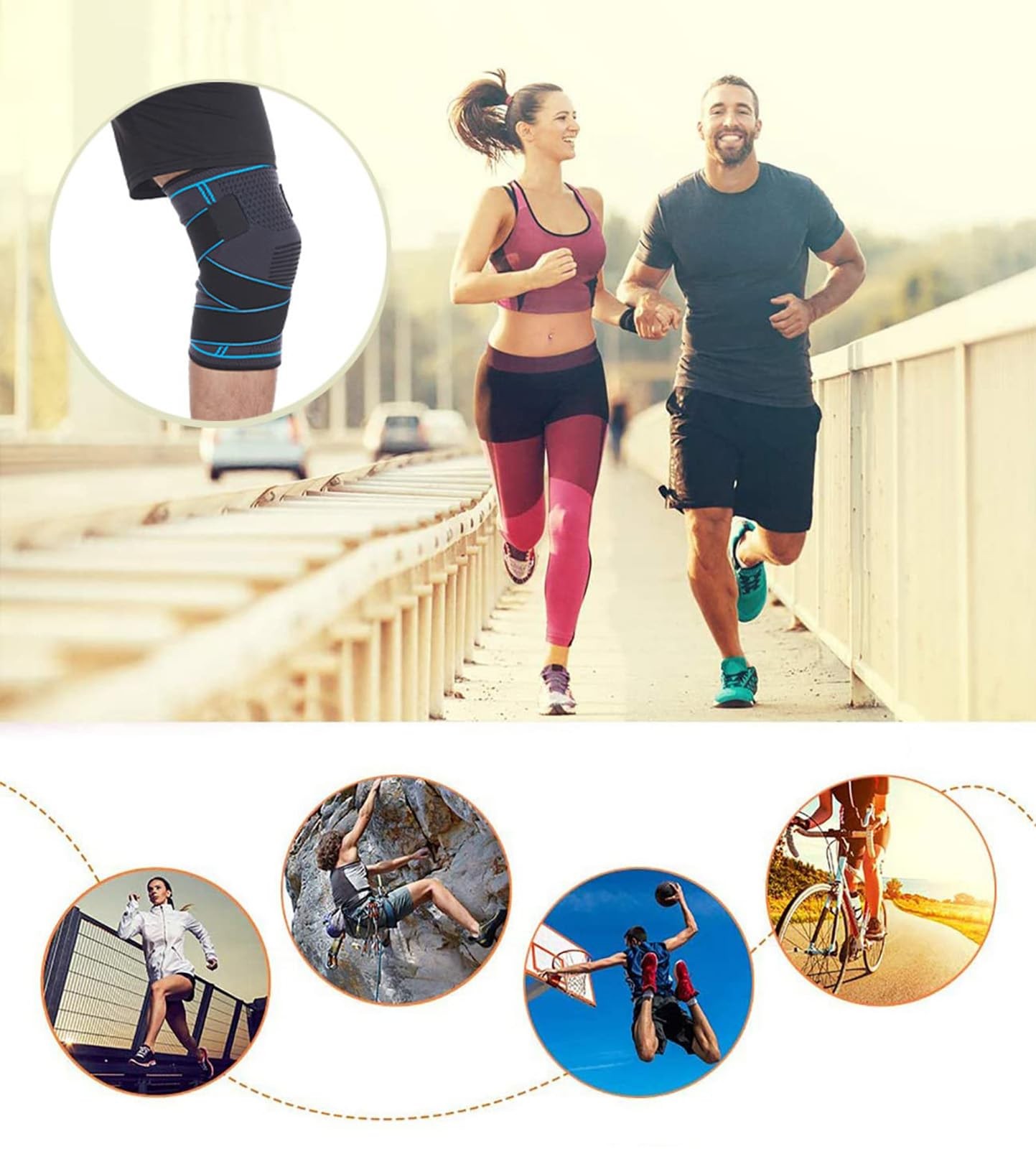 Seitaku Knee Brace for Men Women, Compression Sleeve Medium, NavyBlue
