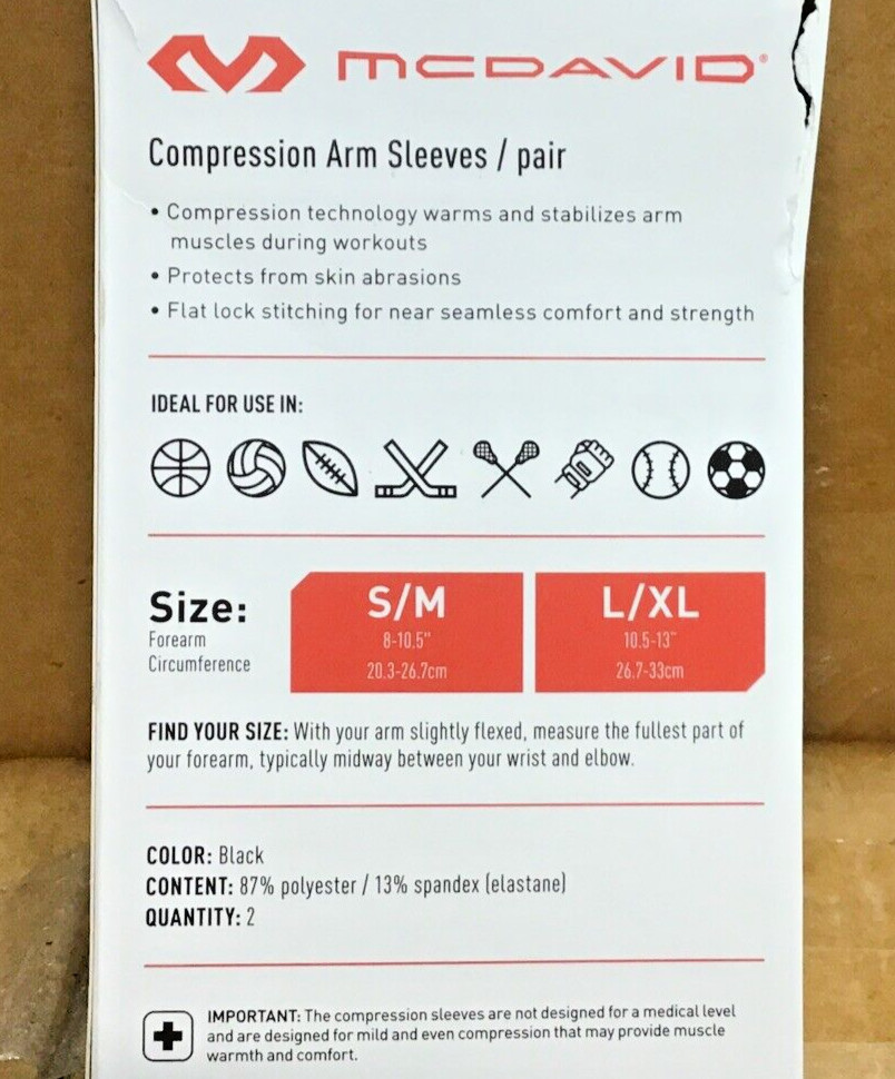 Compression Arm Sleeves Sports Support Brace Shin Wear WorkOut L/XL Pair