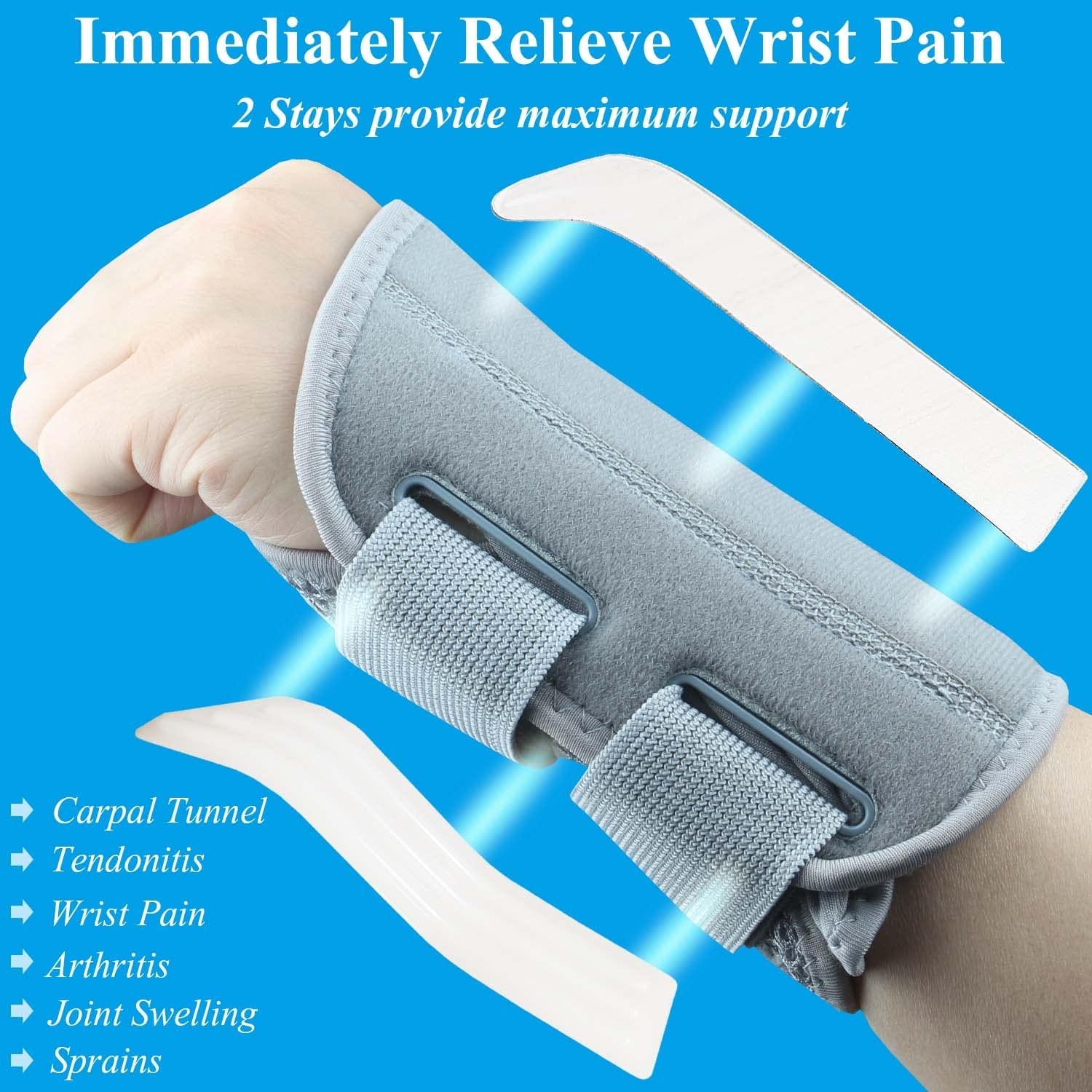 Tianhengyi Carpal Tunnel Wrist Brace Right Hand L/XL Grey