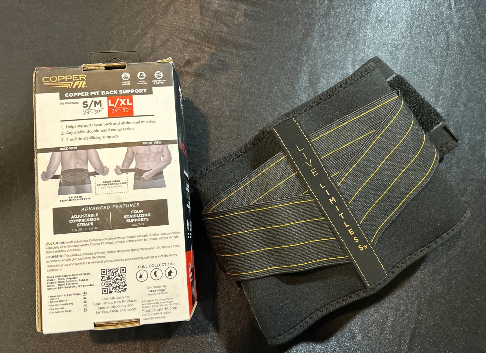 Copper Fit Black Back Pro Compression & Support With Adjustable Straps L / XL