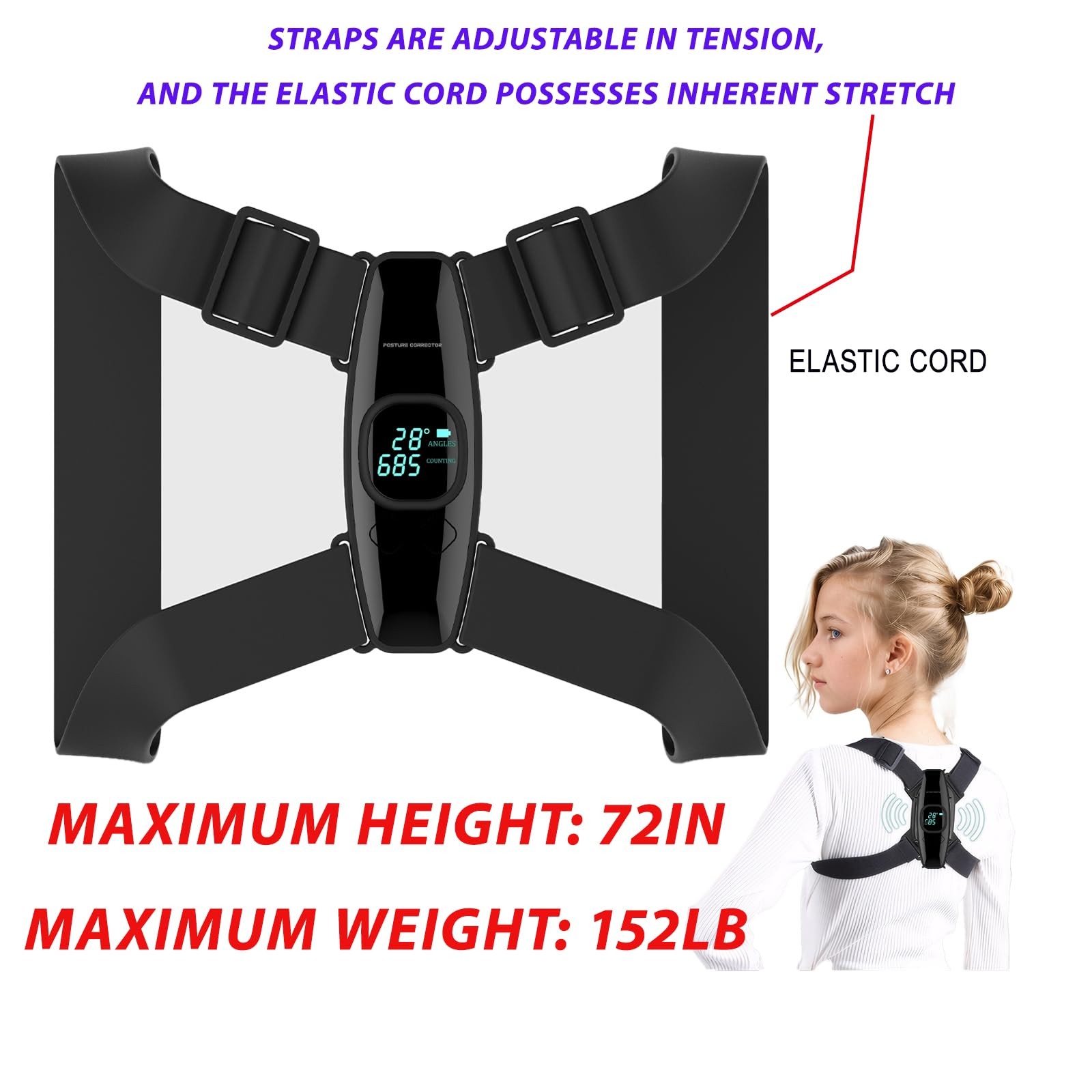 Caliora Upgraded Smart Posture Corrector Adjustable Correction Black