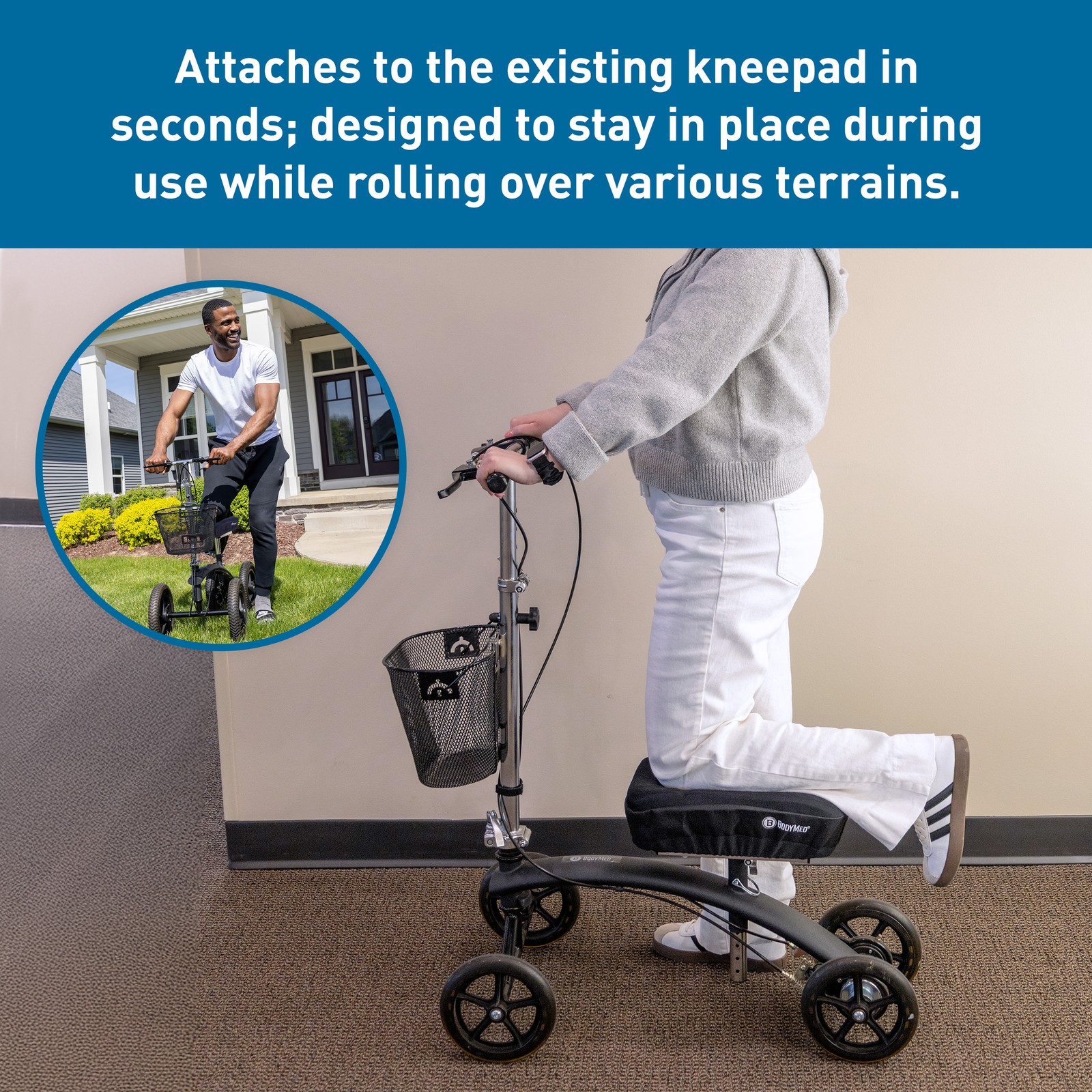 BodyMed Knee Walker Padded Gel Cover, Gel + Memory Foam Cushion, Elastic Fit