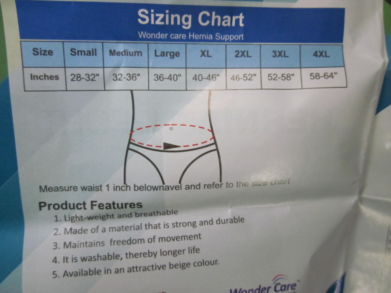 Hernia Belt Support Men Pre & Post Surgery Large Double Sided Wonder Care Tan