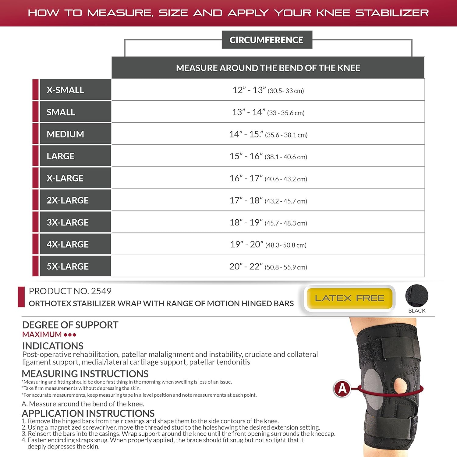 OTC Knee Stabilizer Wrap, ROM Hinged Bars, Orthotex, 3X-Large