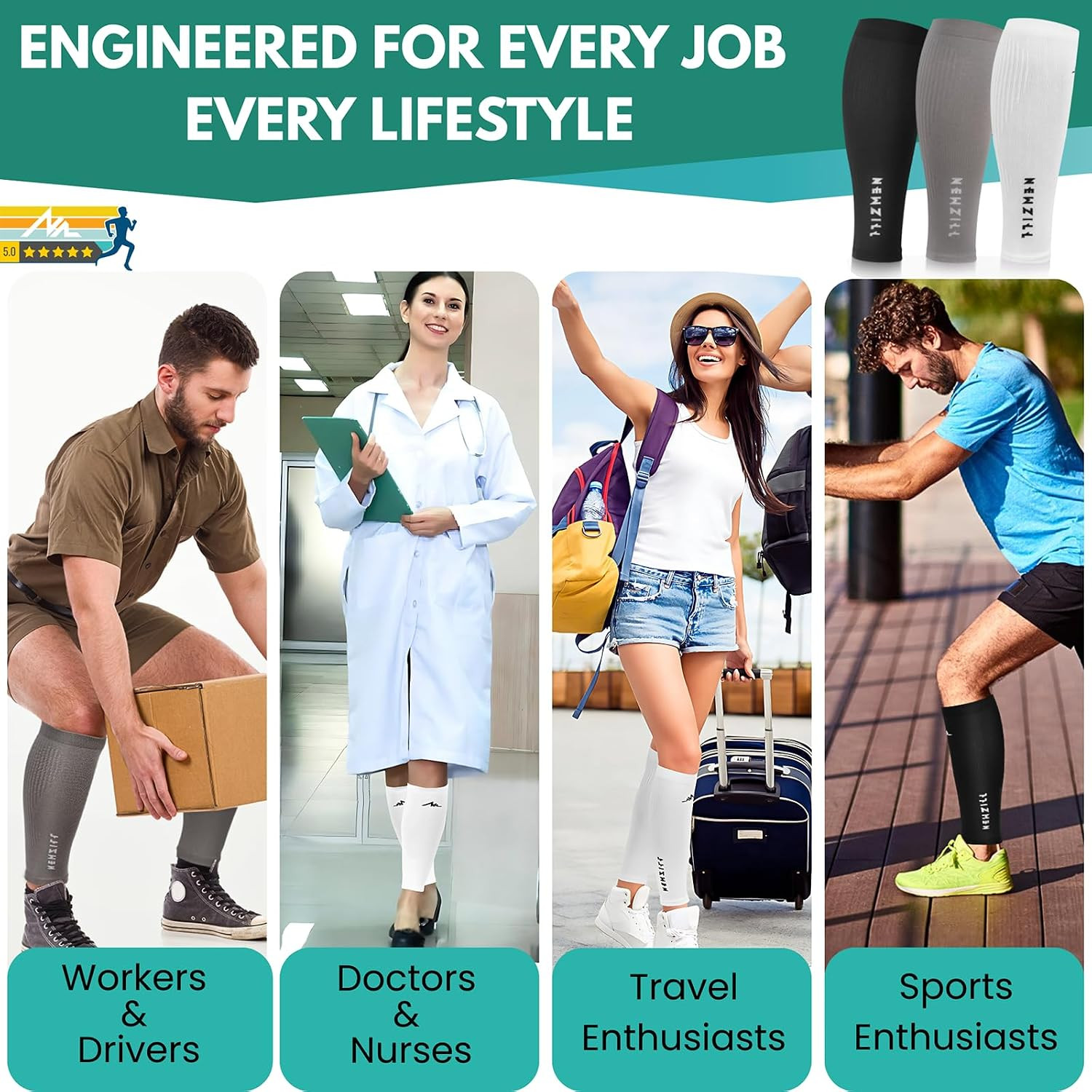 NEWZILL Compression Calf Sleeves (20-30mmHg) for Running and Travel