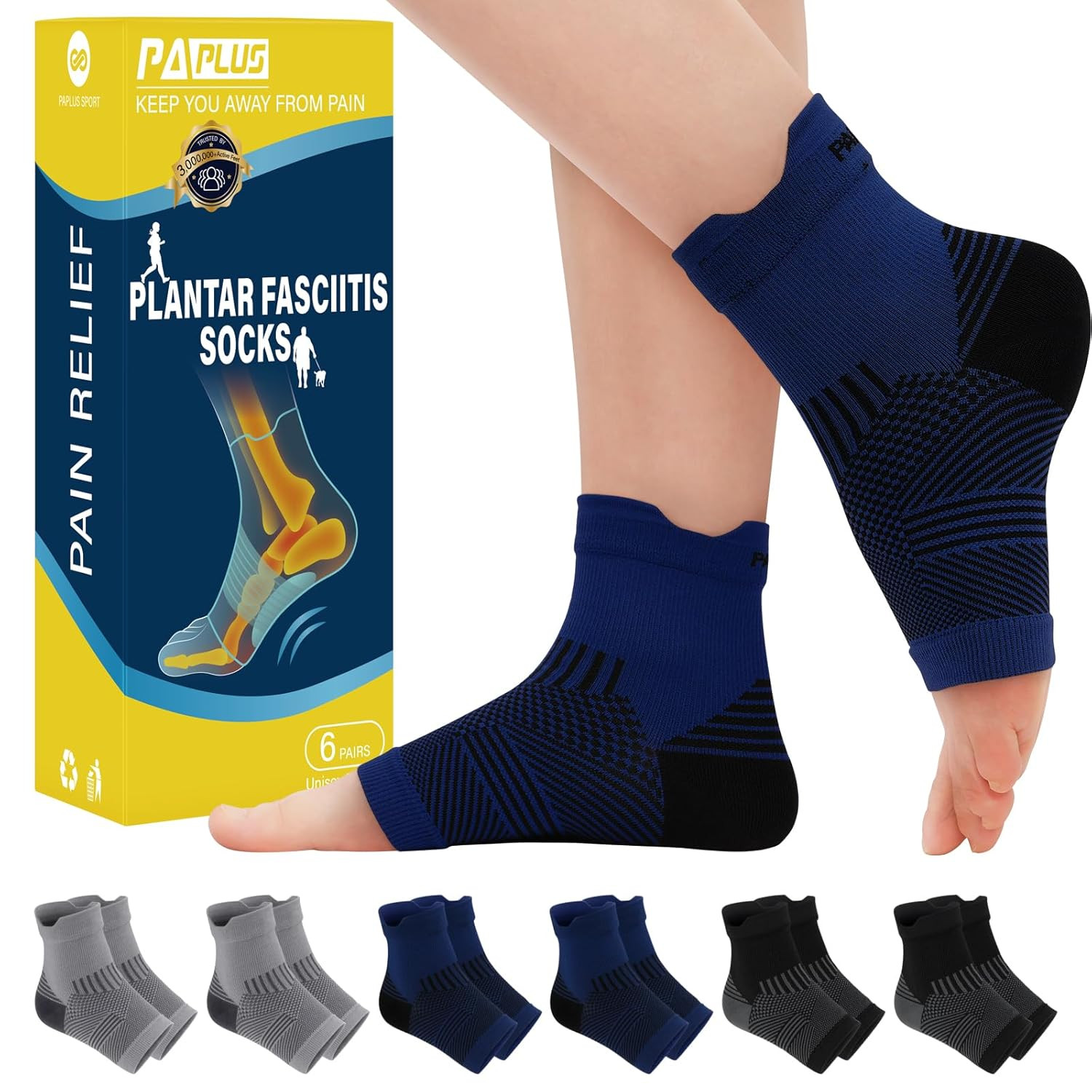 6 Pairs Plantar Fasciitis Socks for Achilles Tendonitis Relief – Ankle Compressi