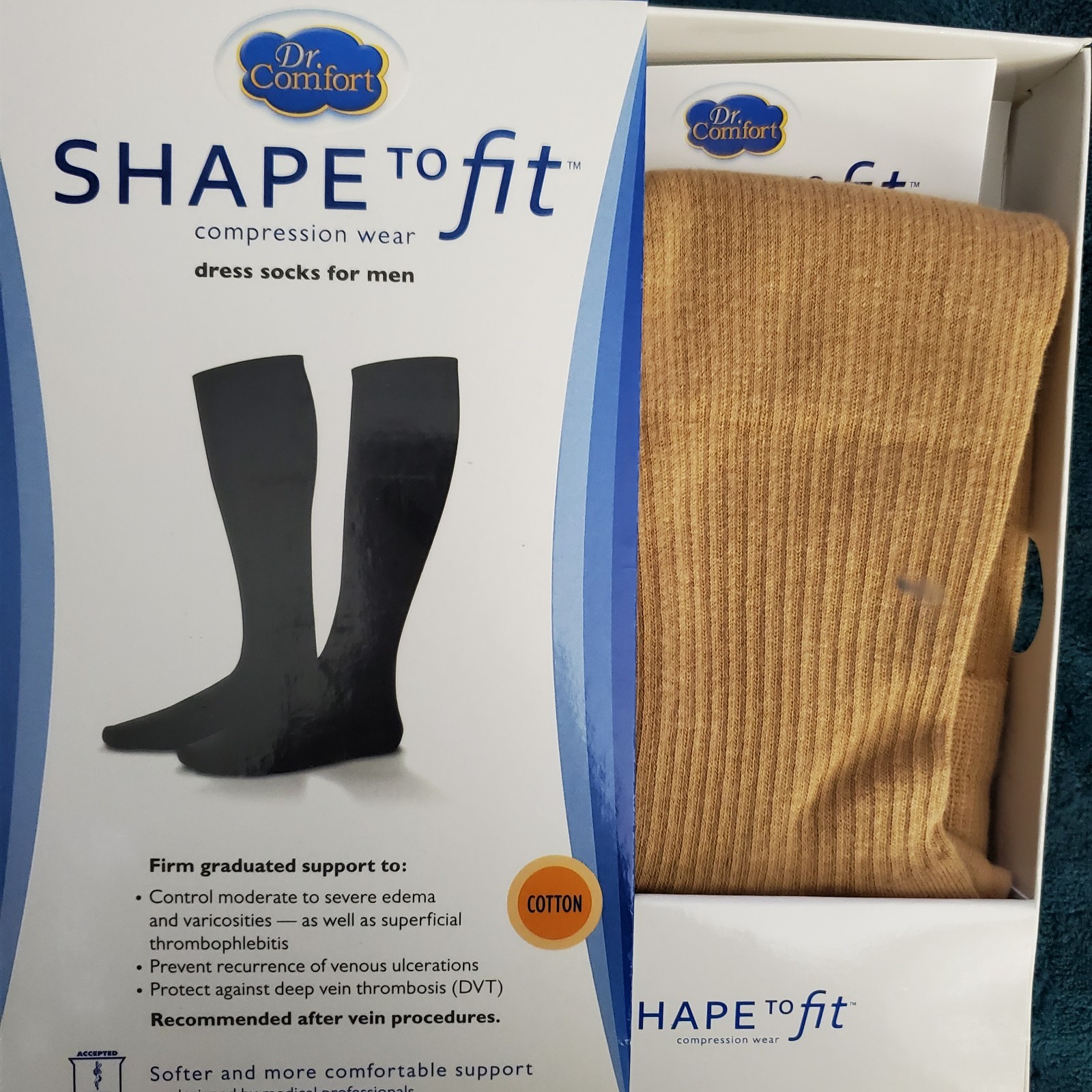 Dr. Comfort Shape To Fit Dress Compression Socks For Men 20-60 mmHg Khaki M