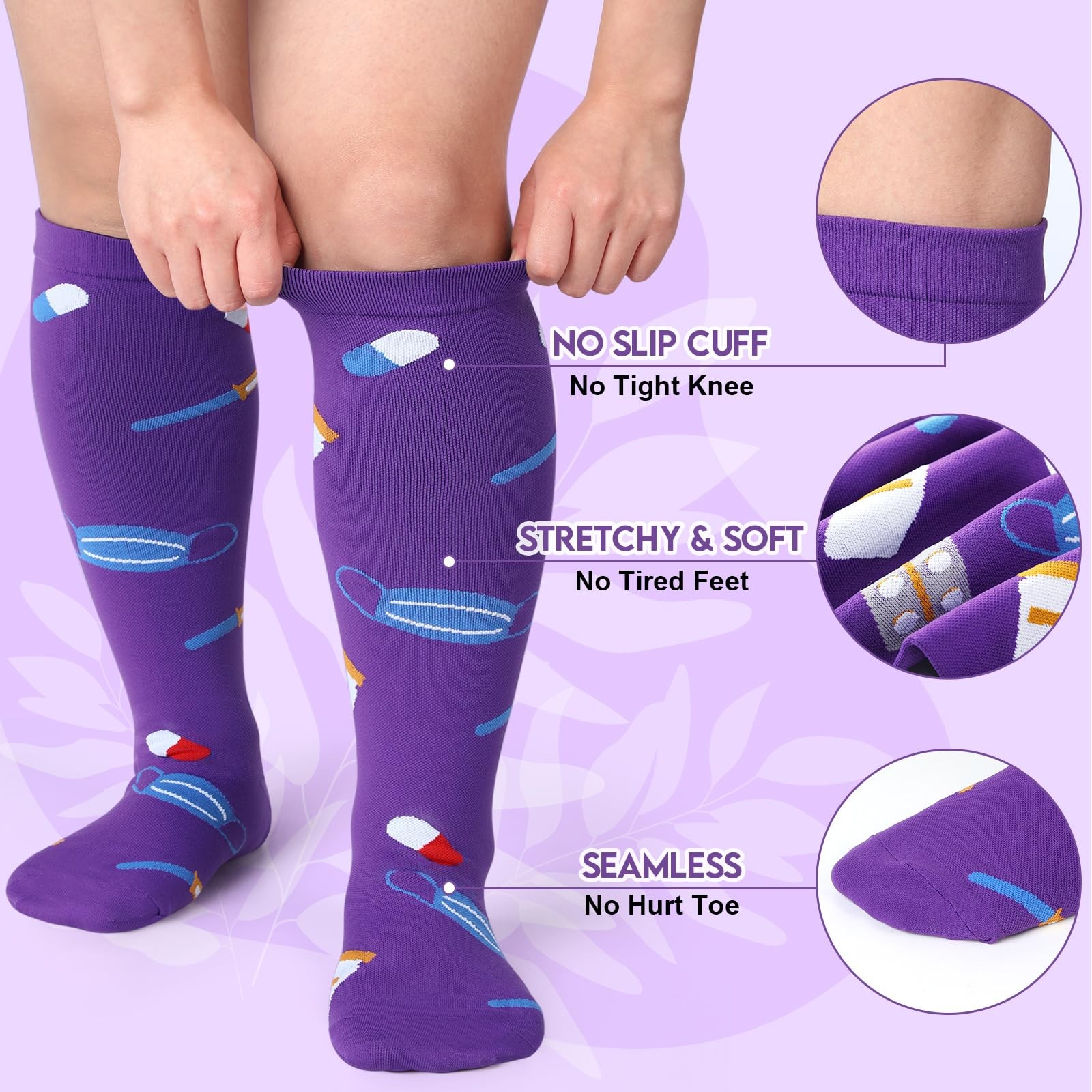 8 Pairs Plus Size Compression Socks Wide Calf Knee High 2030 mmHg Large