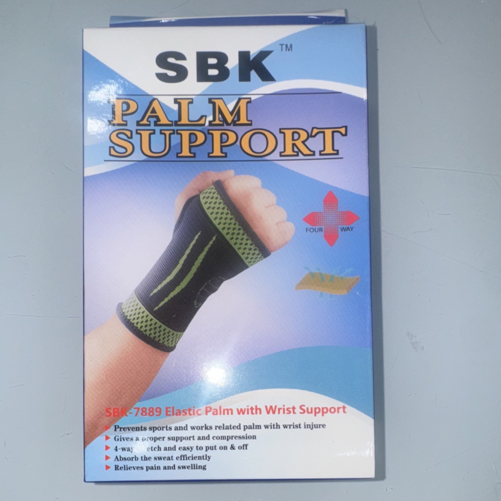 SBK SBK-7889 Elastic Palm Support Wrist Sleeve Black Green 4-Way Stretch Unisex