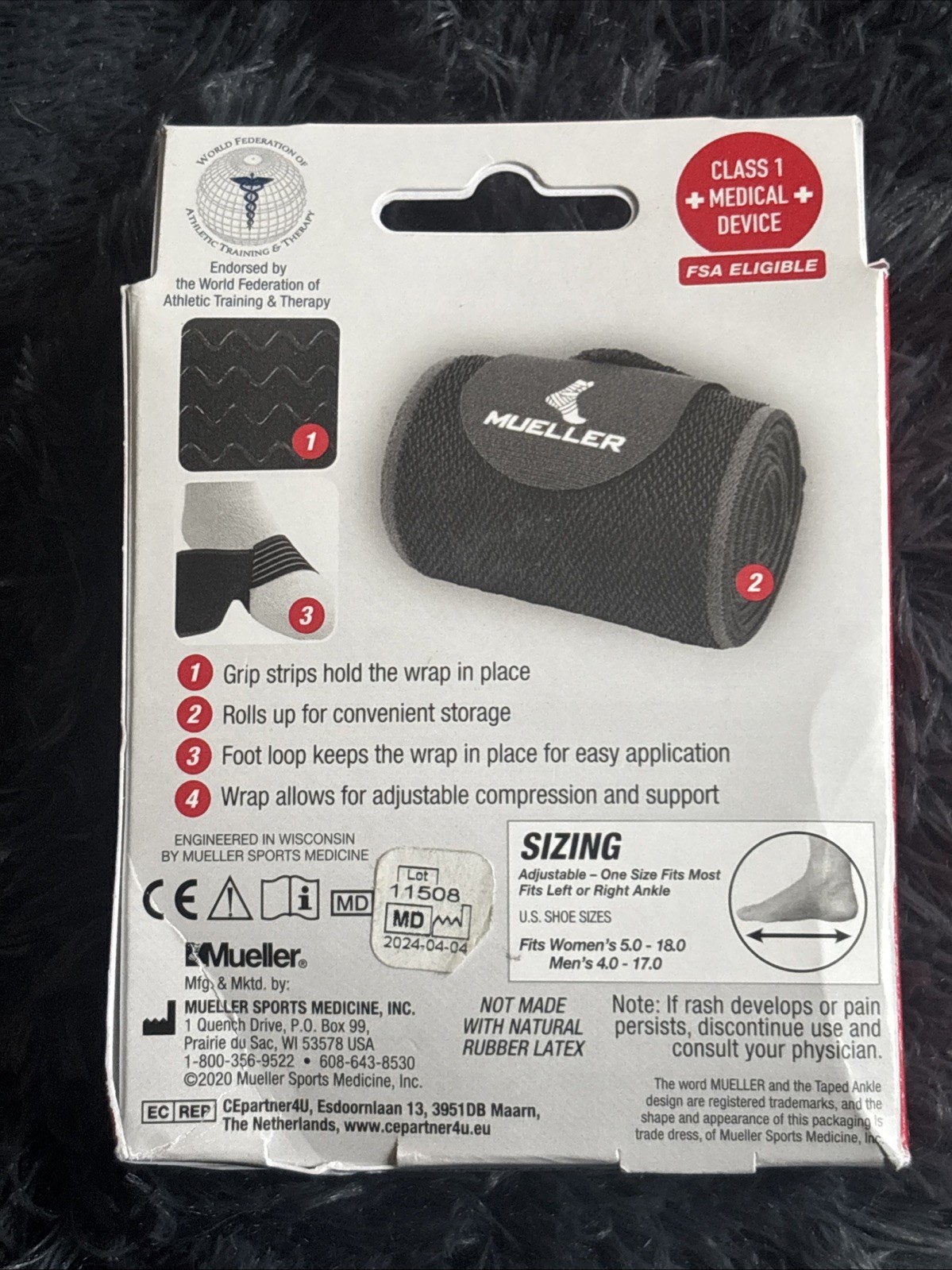 Mueller EasyGrip Ankle Wrap -One Size Fits Most -#65557 – Moderate Support Level
