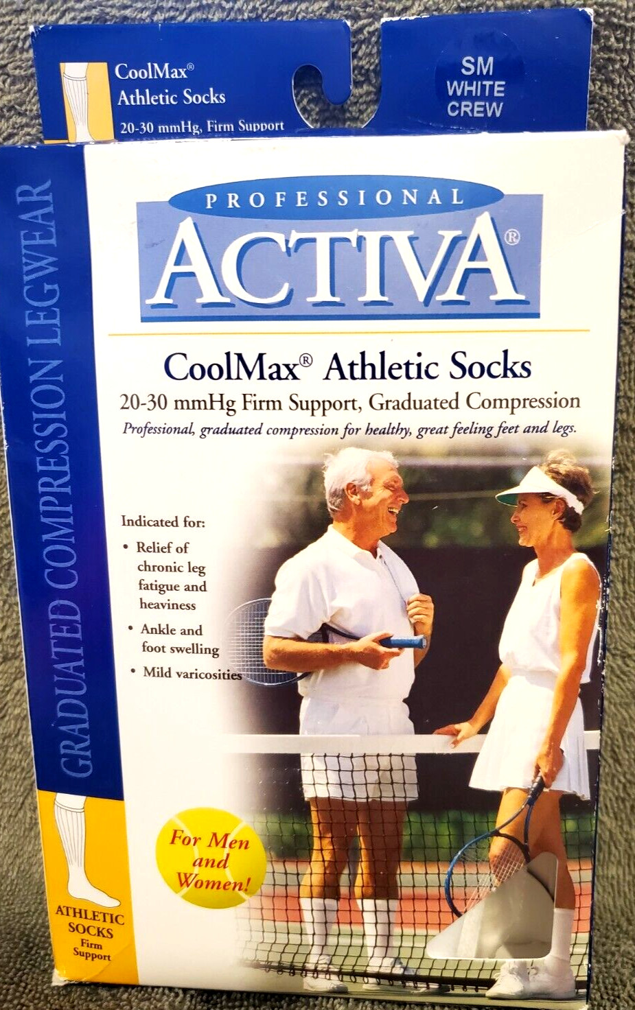 Activa Men’s Microfiber Cool Max ATHLETIC Compression White Crew Socks 20-30mmHg