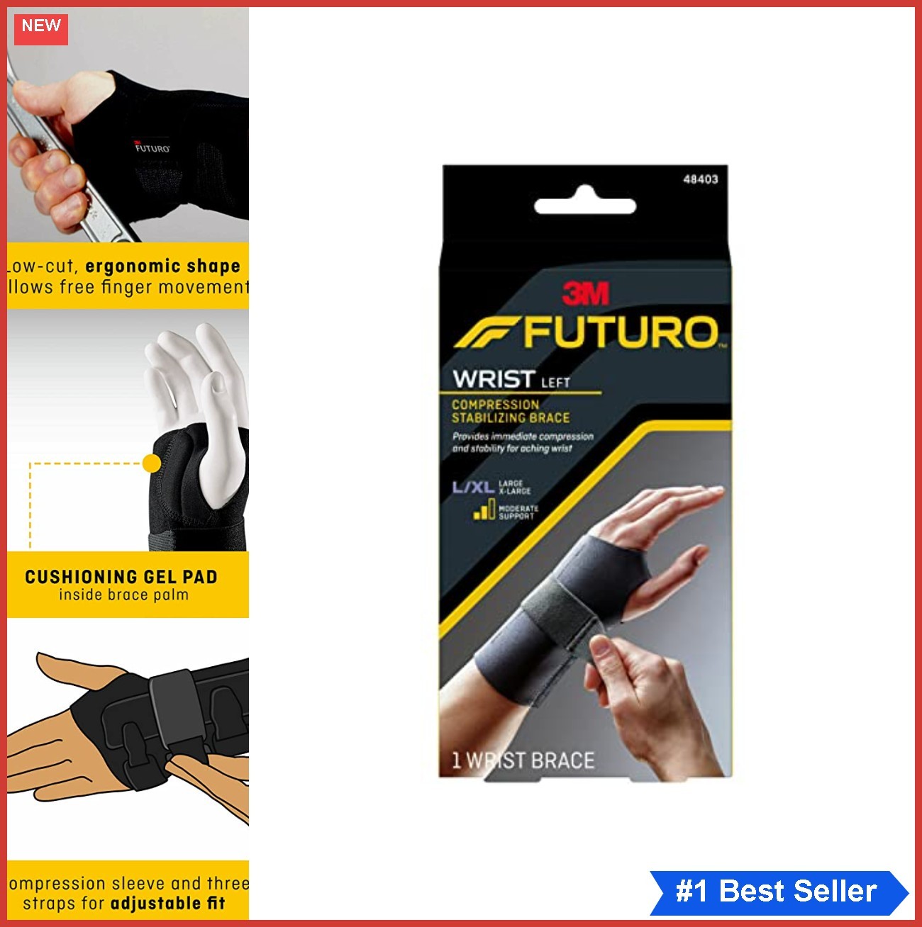 Wrist Brace Compression Stabilizing Left Hand Large XL Strap Support Carpal
