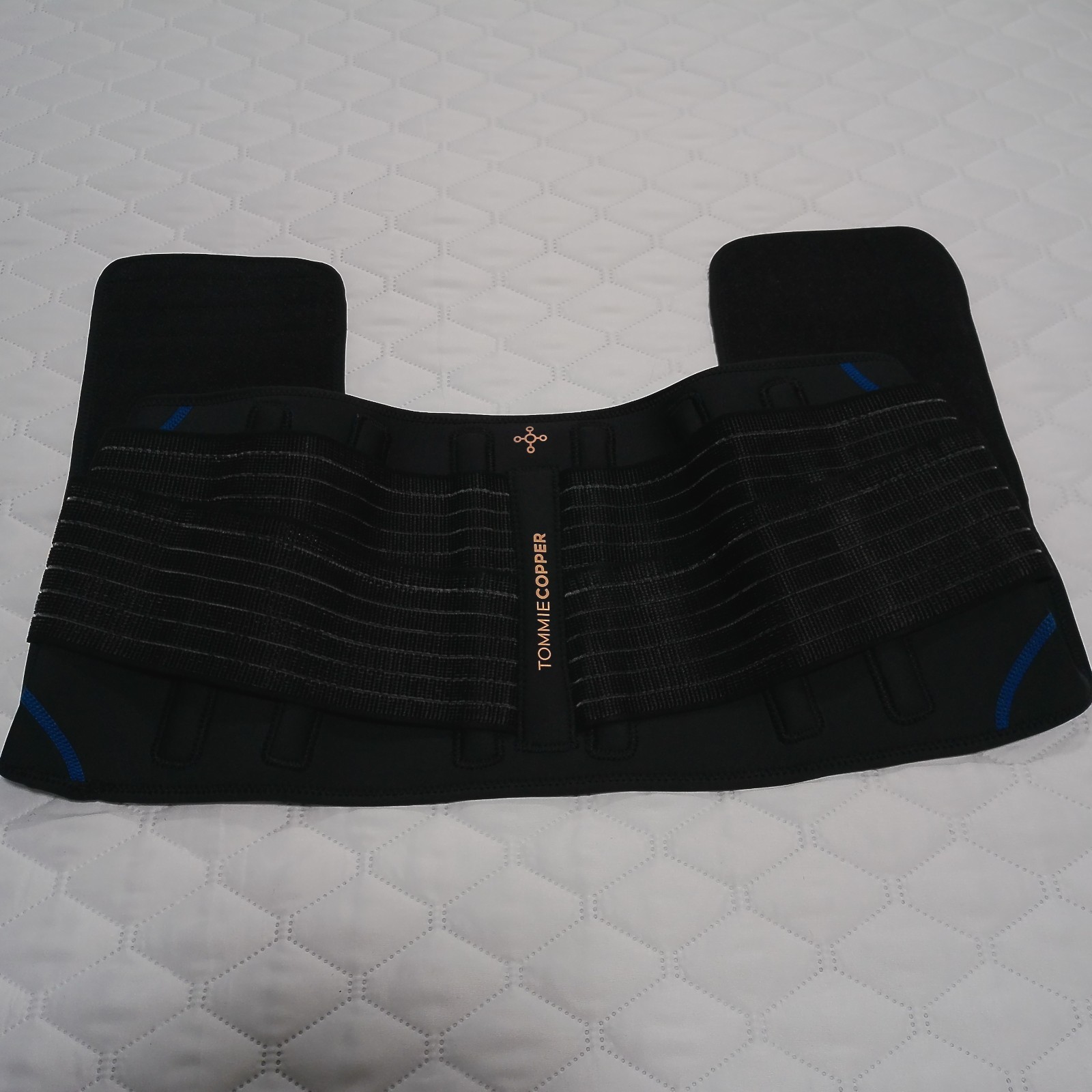 TOMMIE COPPER ADJUSTABLE COMPRESSION BACK BRACE Unisex Size L/XL BLACK / BLUE