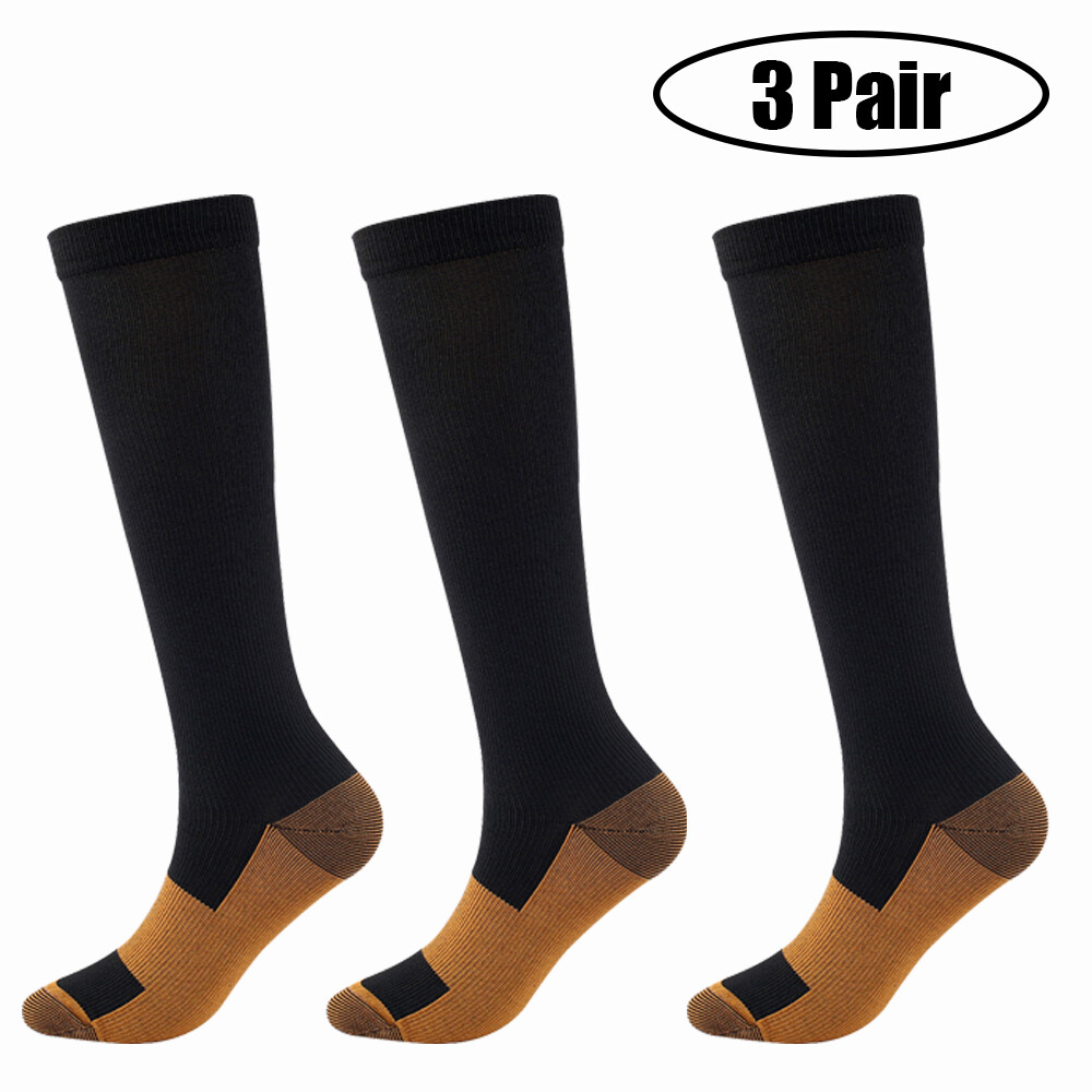 3 Pairs Copper Compression Stockings Men Women Pain Ache Relief Support US