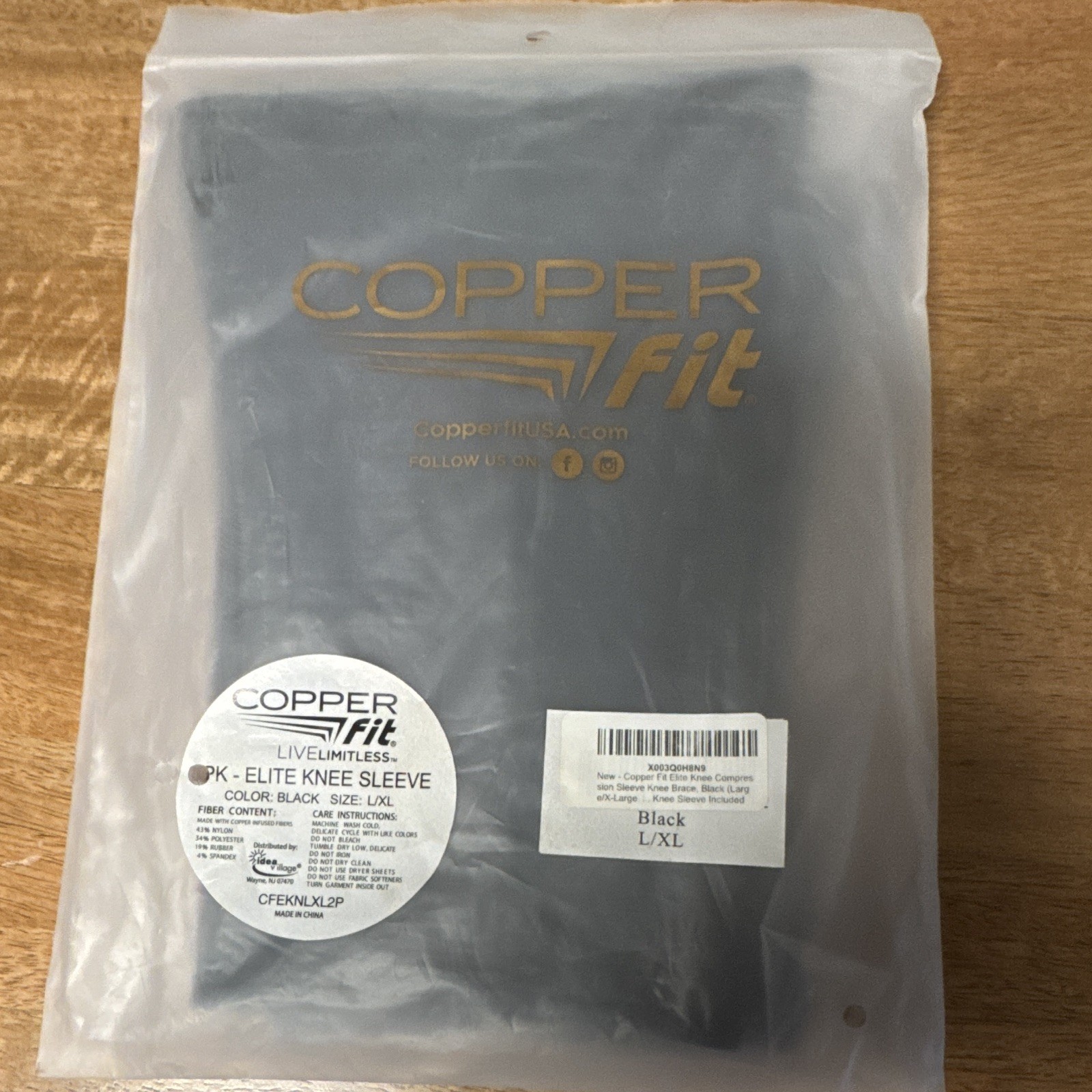 Copper Fit Elite Knee Compression Sleeve, Copper Infused, Black L/XL CFEKNLXL2P