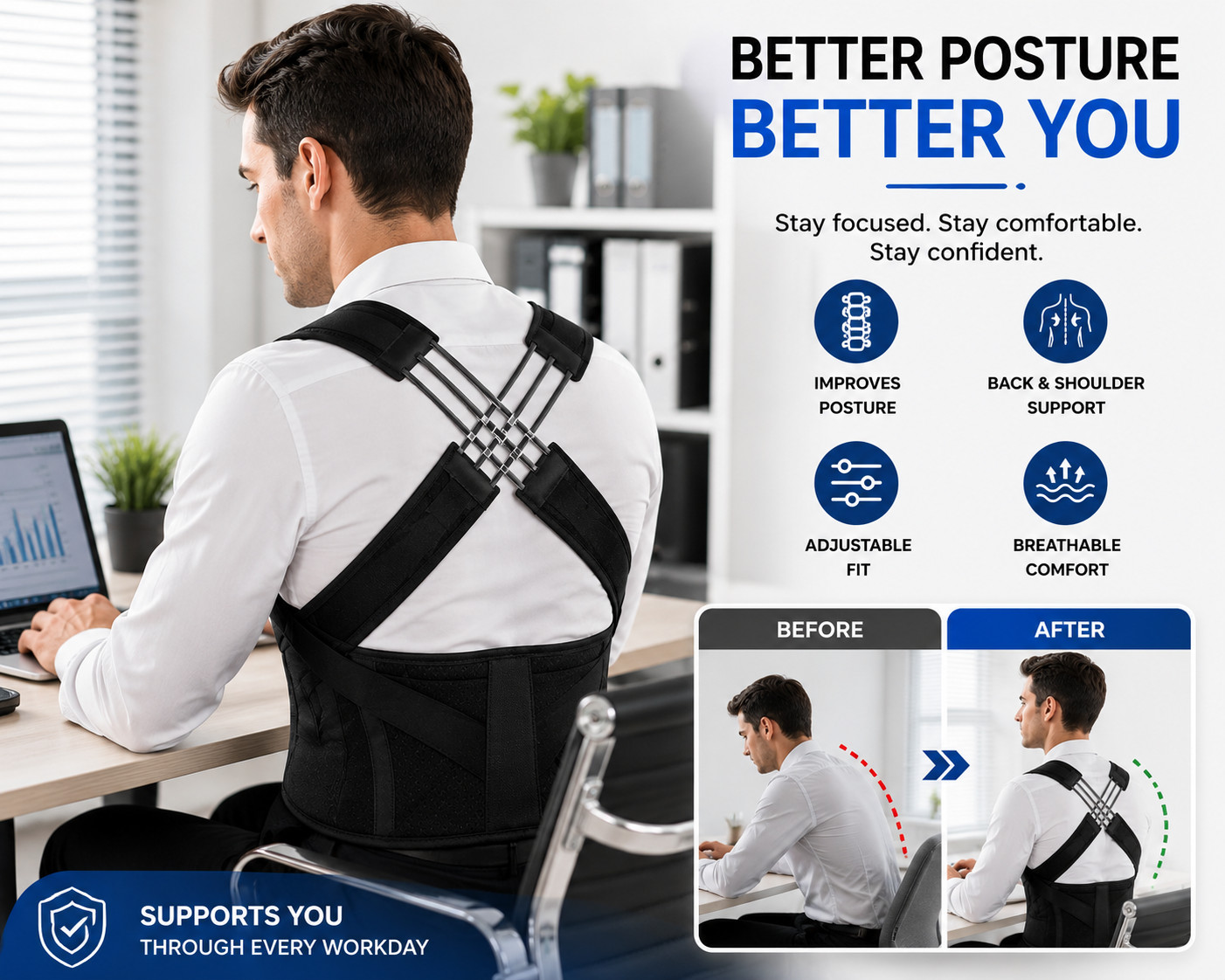 Back Brace Posture Corrector for Women and Men, Shoulder Straightener Adjustable