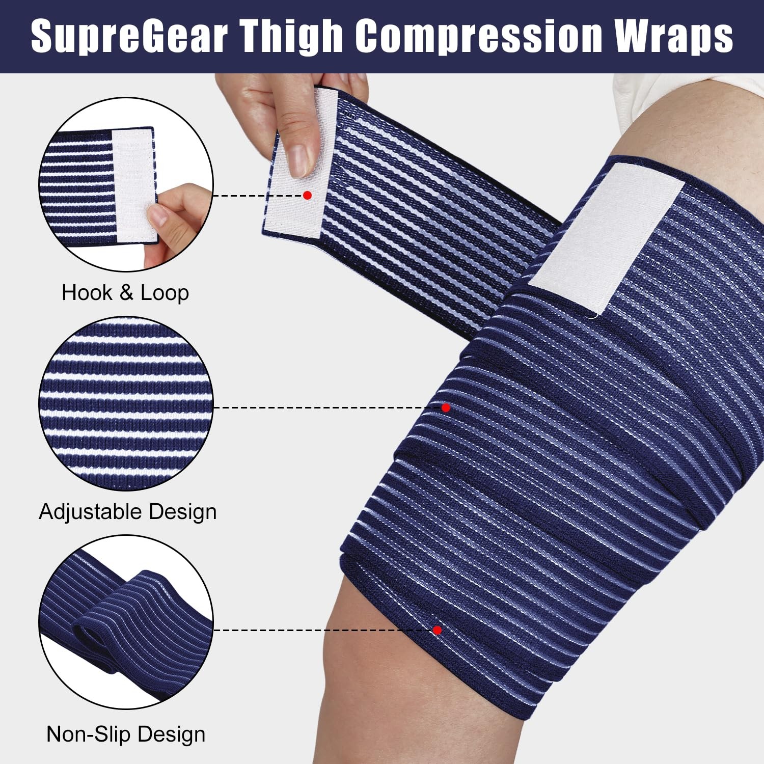 supregear 2 Pcs Hamstring and Thigh Compression 200 cm/79 in, Dark Blue