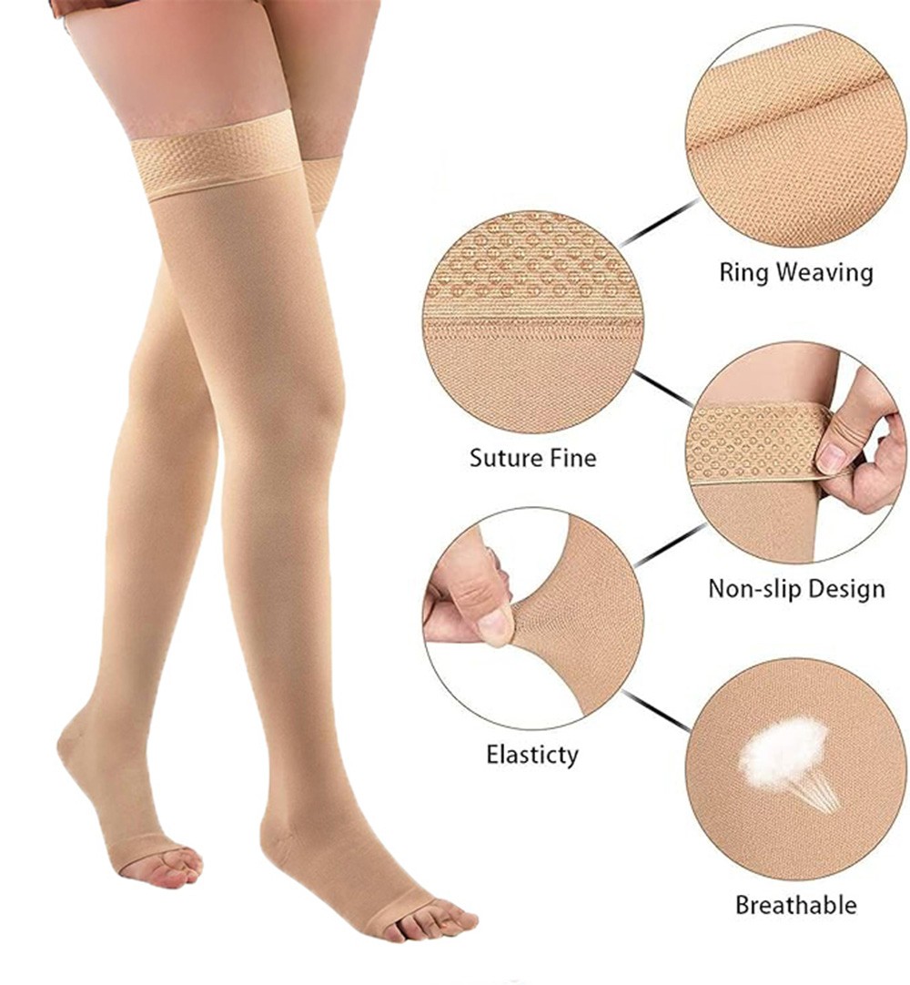 Compression Socks Thigh High Open Toe,20-30 mmHg Stockings Varicose Veins Travel
