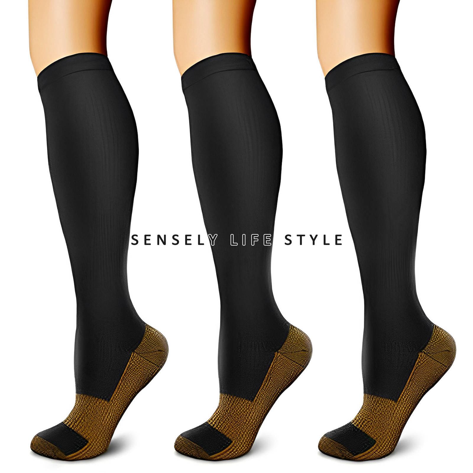 Unisex Copper Socks (3 Pairs) 23mmHg Graduated Support Knee High Stockings Ankle