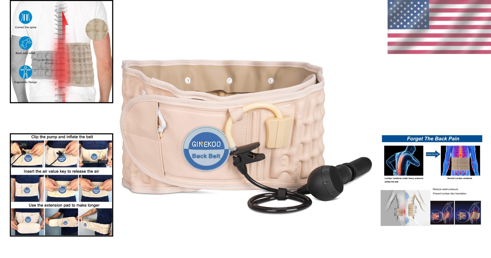 Inflatable Lumbar Traction Belt for Back Pain Relief & Support