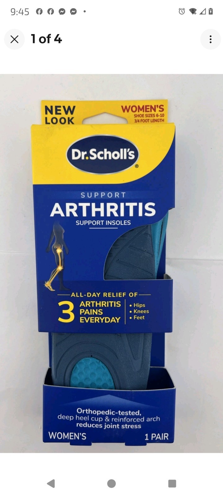 Dr. Scholl’s Women’s Orthotics ARTHRITIS Pain Relief, Shoe Sz 6-10 Women, 1 PAIR