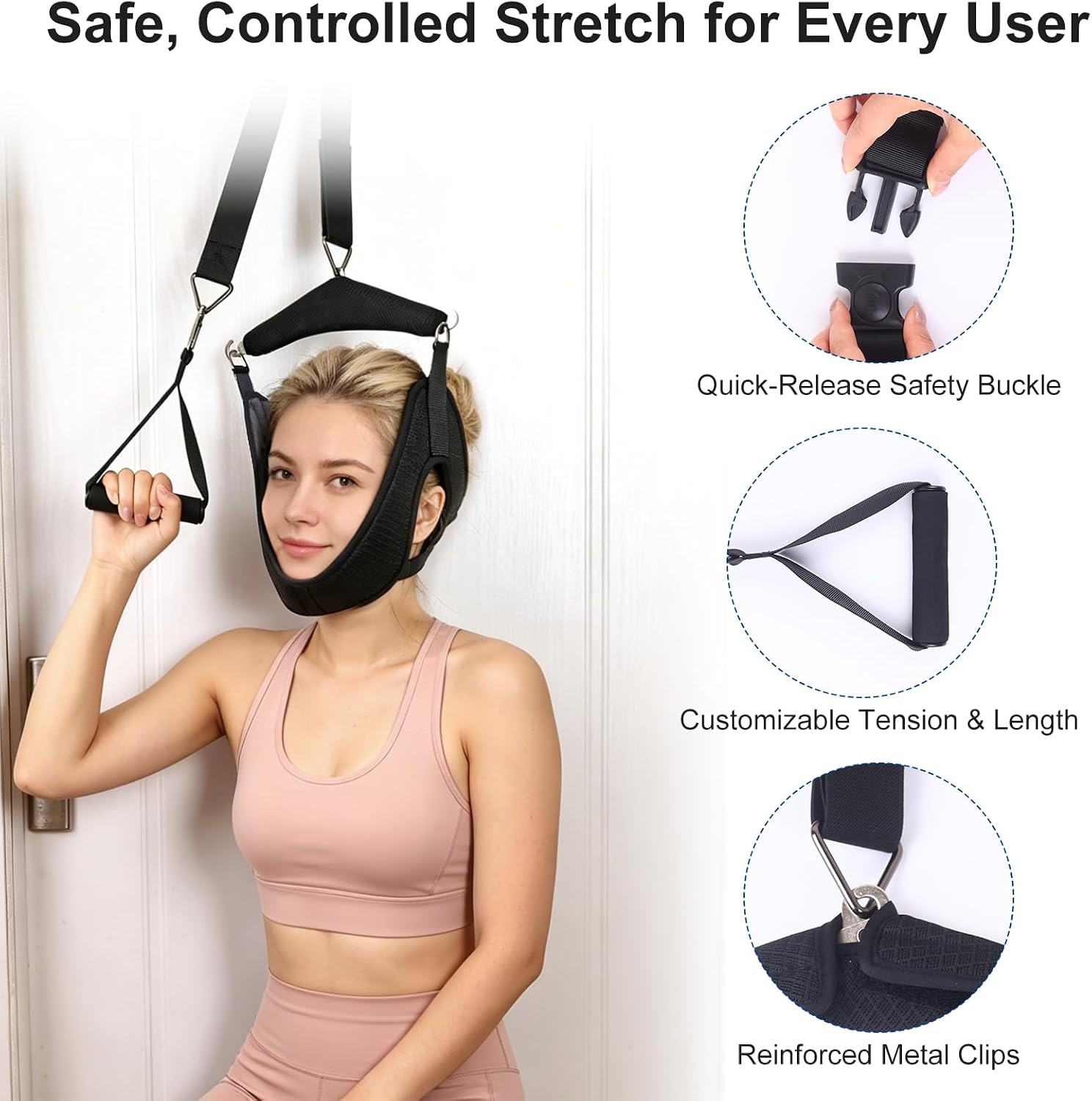 Over Door Cervical Decompression Strap, Adjustable Neck Hammock Traction Gear wi