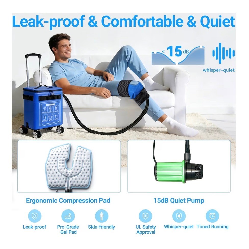 Wheeled Cold Therapy Machine 19 Quart Ice Water Circulation System Universal Pad
