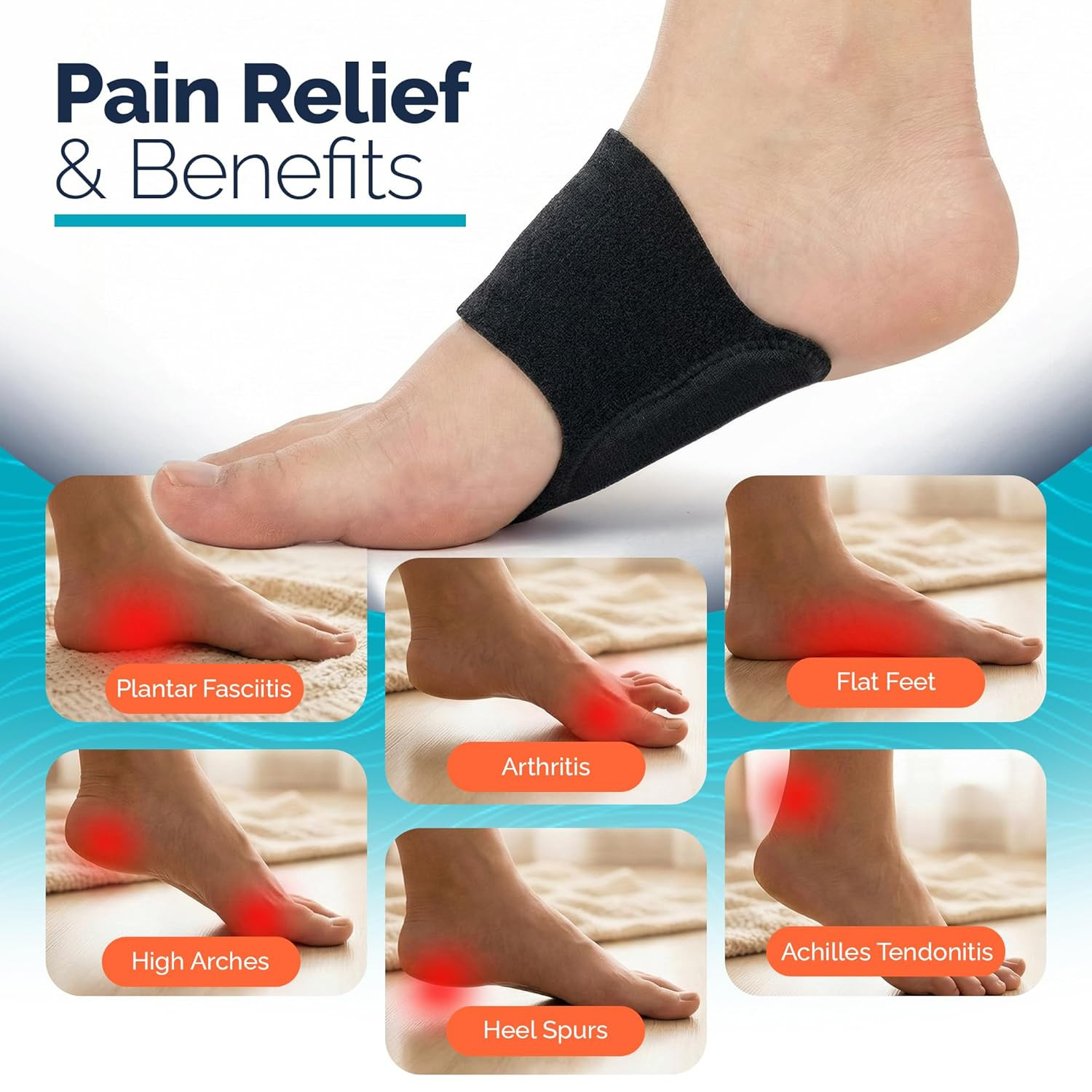 Foot Arch Support Braces for Women Men–Adjustable Compression Arch Support Bands