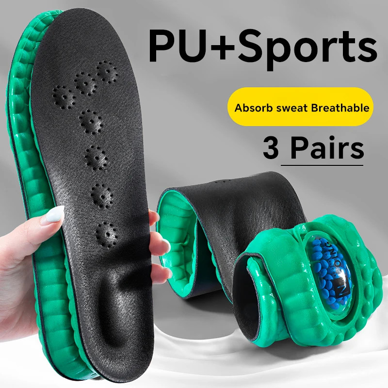 Sport Insoles Cowhide PU Air Cushion Shock Absorption Breathable Arch Support Or