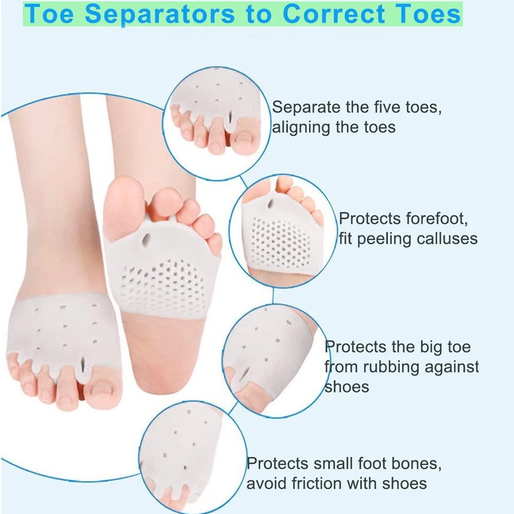 1 Pairs Silicone Toe Separators Metatarsal Gel Pads Ball of Foot Cushions