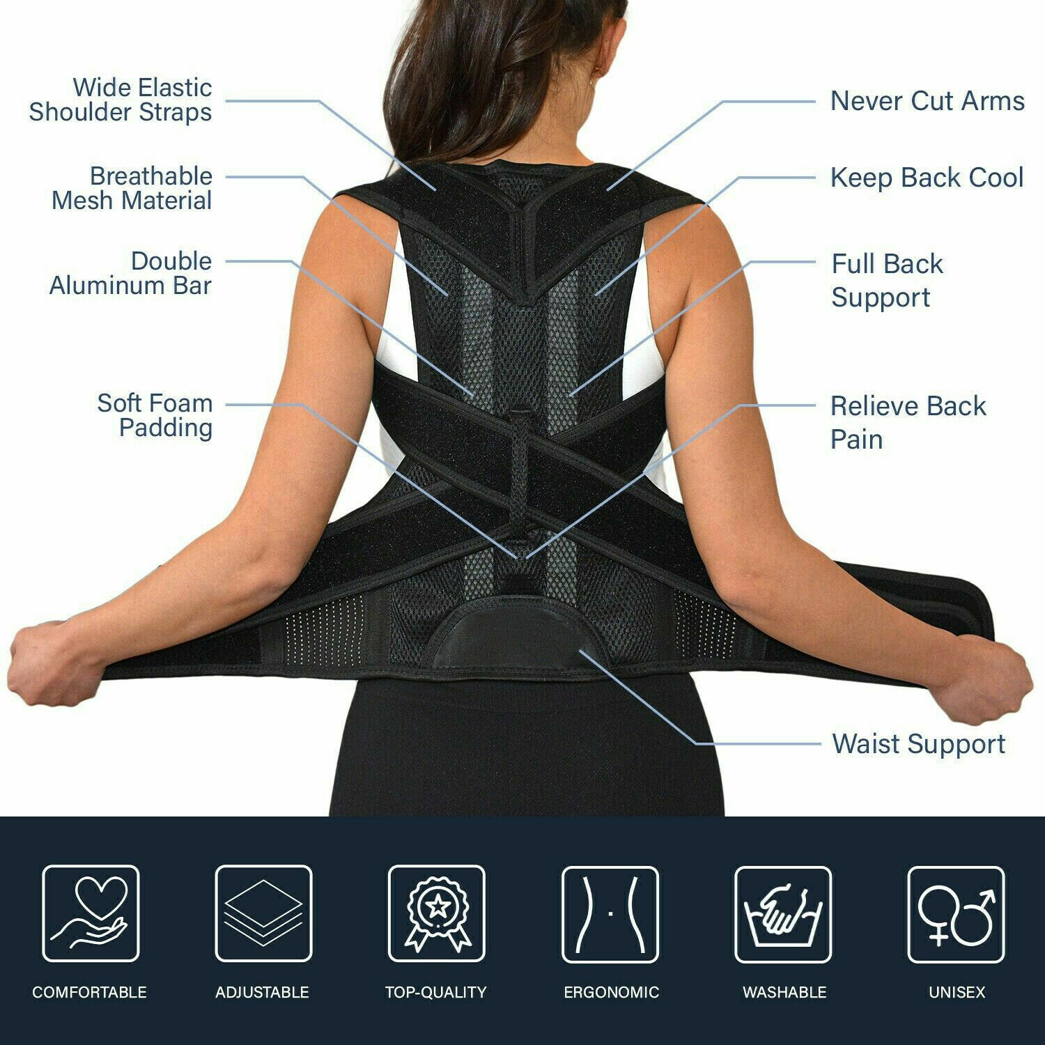 Back&Lumbar Support Brace-Improve Posture & Relieve Lower Thoracic, Spine Pain