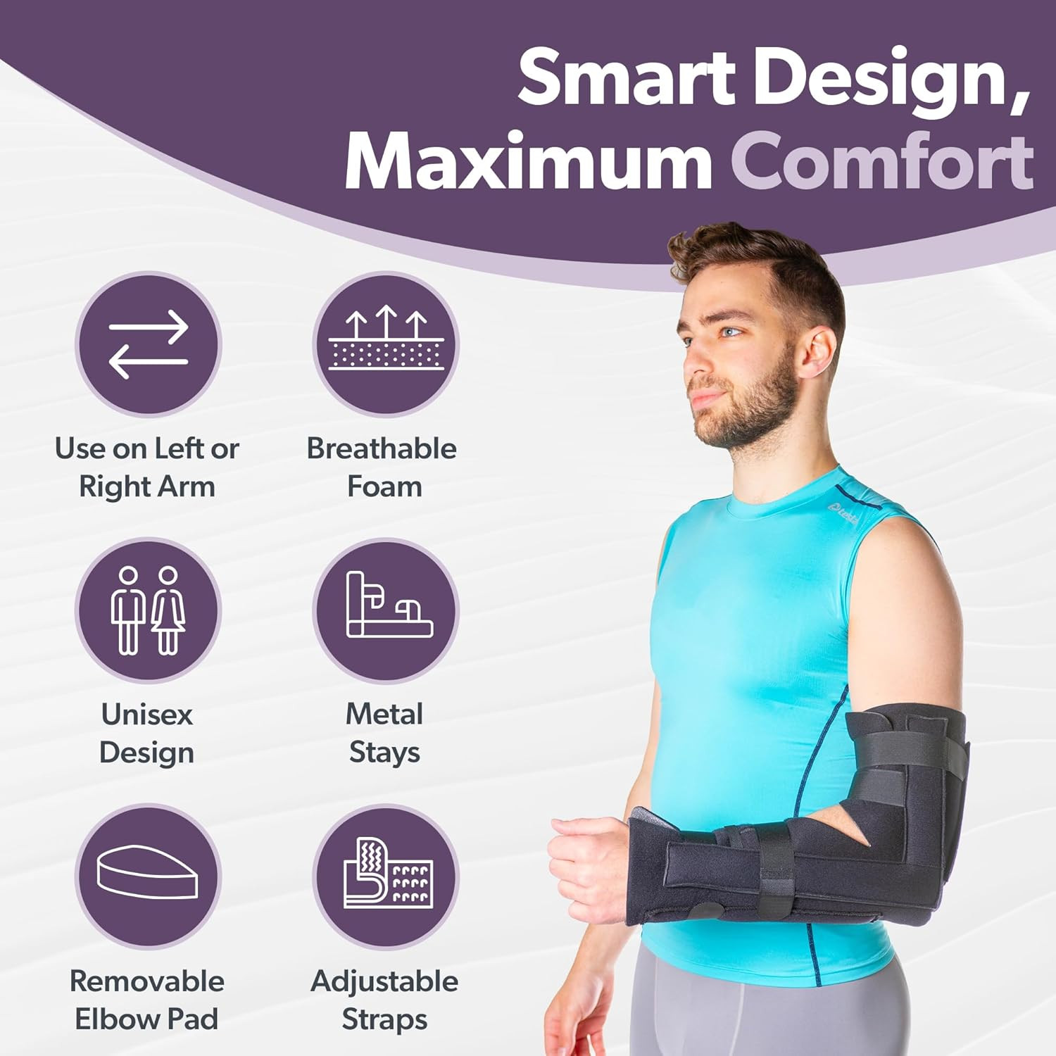 Elbow Immobilizer Brace | Removable Long Arm Cast and Soft Forearm Orthosis Spli