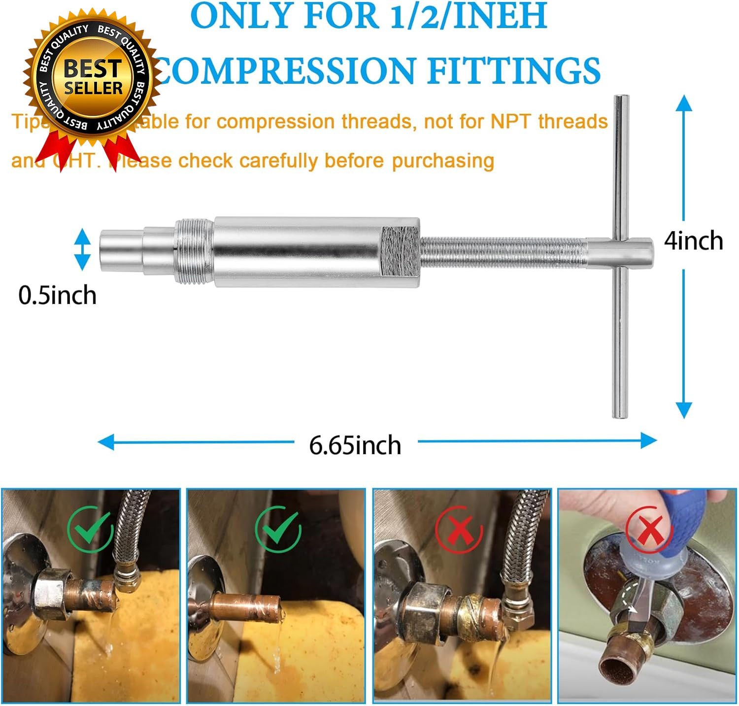 Compression Sleeve Puller and Sleeve Remover for 1/2 Inch Compression Fittings O