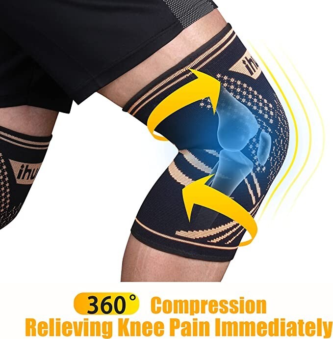 2 Pack Copper Knee Braces Knee Compression Sleeves for Knee Pain, Injury Recove